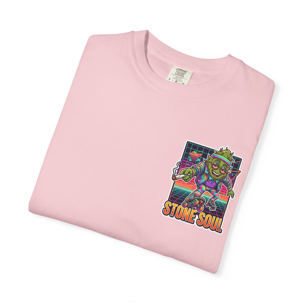 Retro 80s Synthwave Stone Soul Roller Skating Weed Bud Graphic Tee