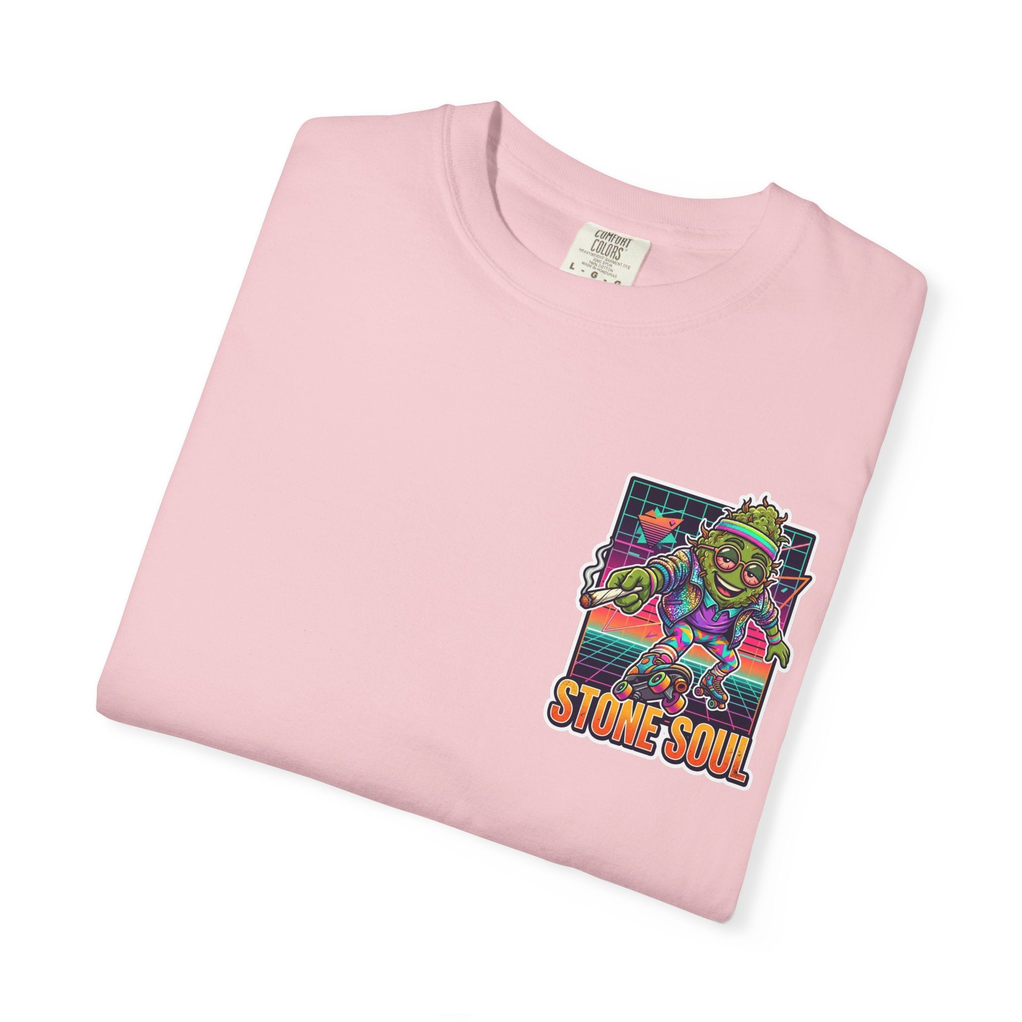 Retro 80s Synthwave Stone Soul Roller Skating Weed Bud Graphic Tee