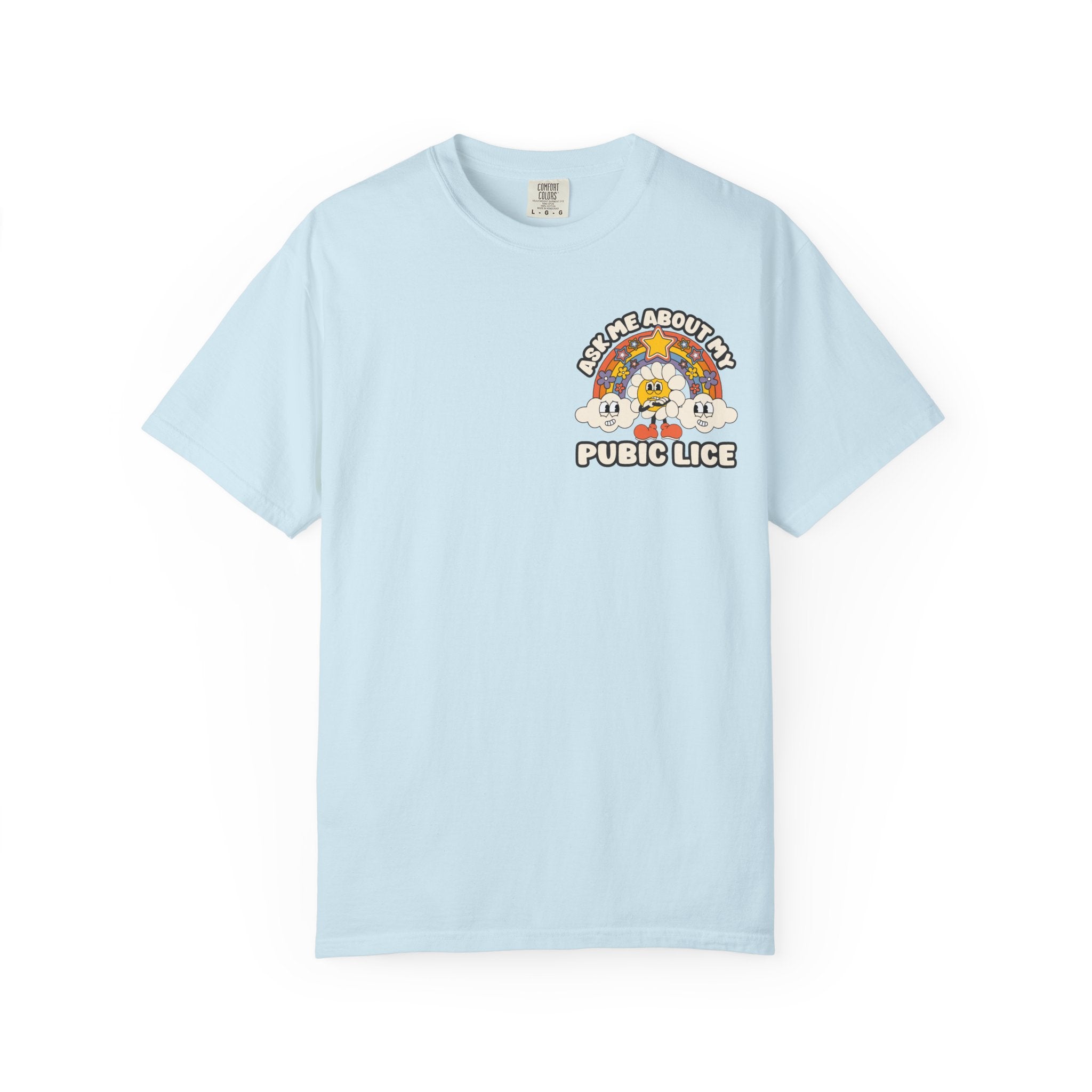 Adult Humor "Ask Me About My Pubic Lice" Double-Sided Retro Tee