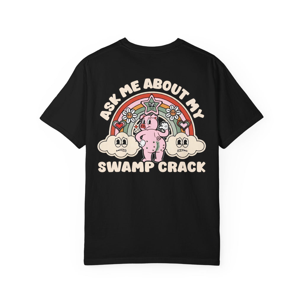 Ask Me About My Swamp Crack Funny Pig Shirt - Retro Groovy Gag Gift Novelty Humor T-Shirt