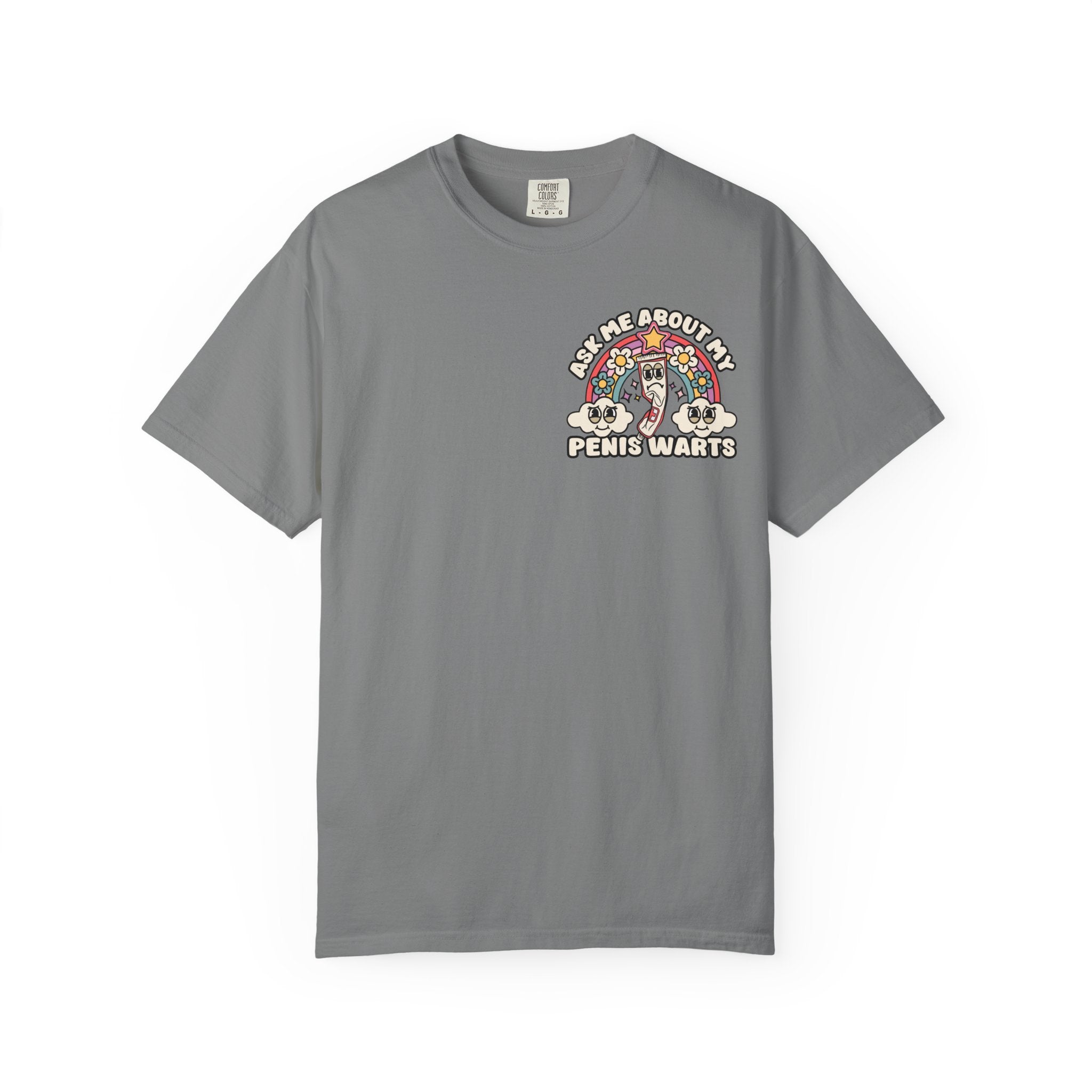 Adult Humor "Ask Me About My Penis Warts" Double-Sided Retro Tee