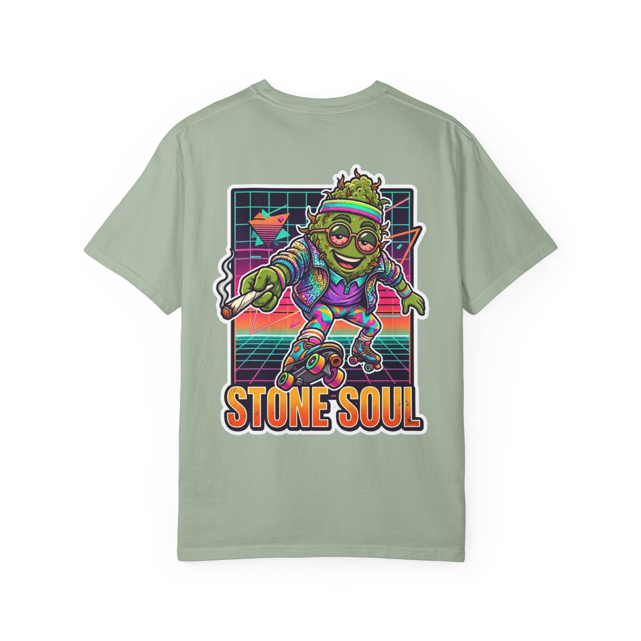 Retro 80s Synthwave Stone Soul Roller Skating Weed Bud Graphic Tee