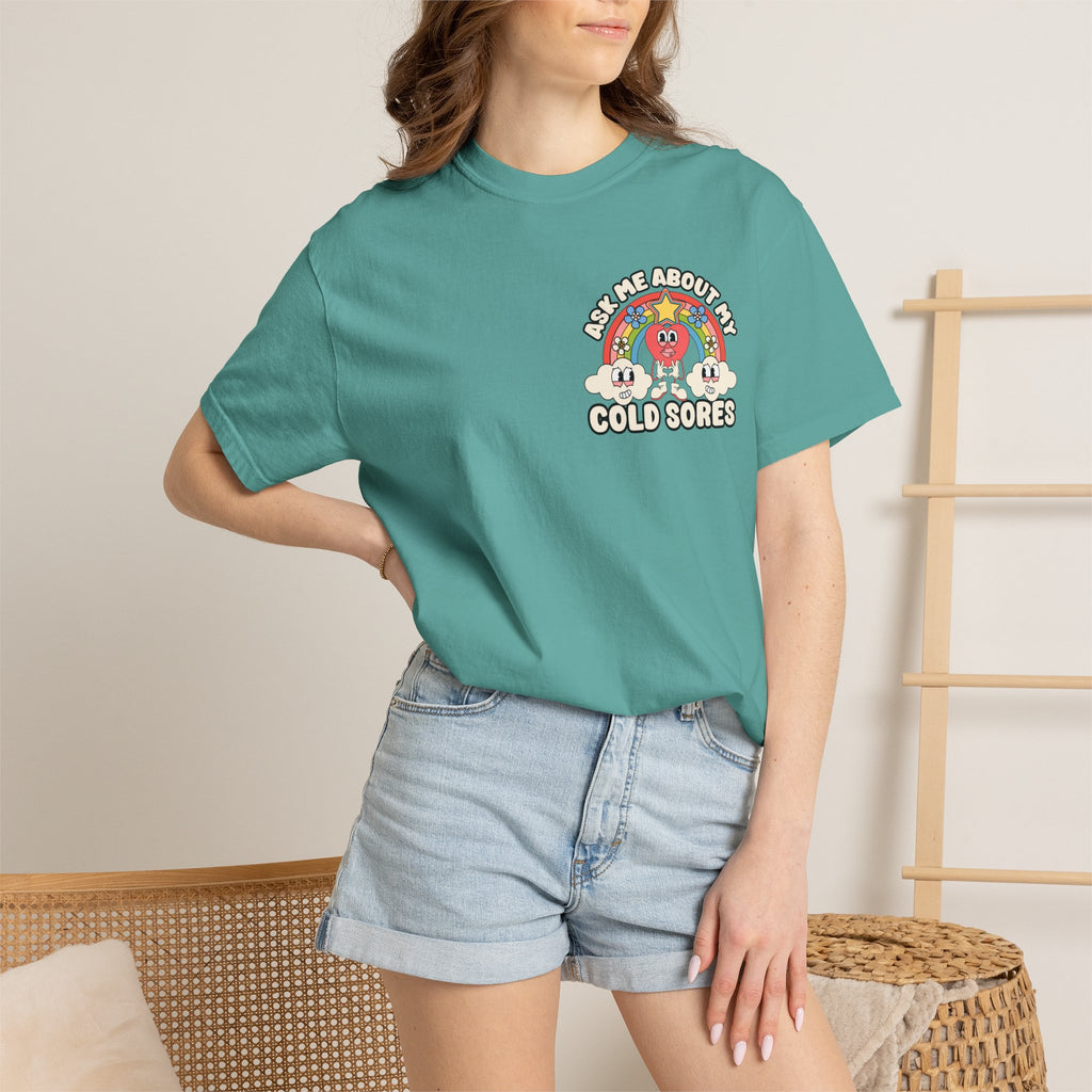 Adult Humor "Ask Me About My Cold Sores" Double-Sided Retro Tee