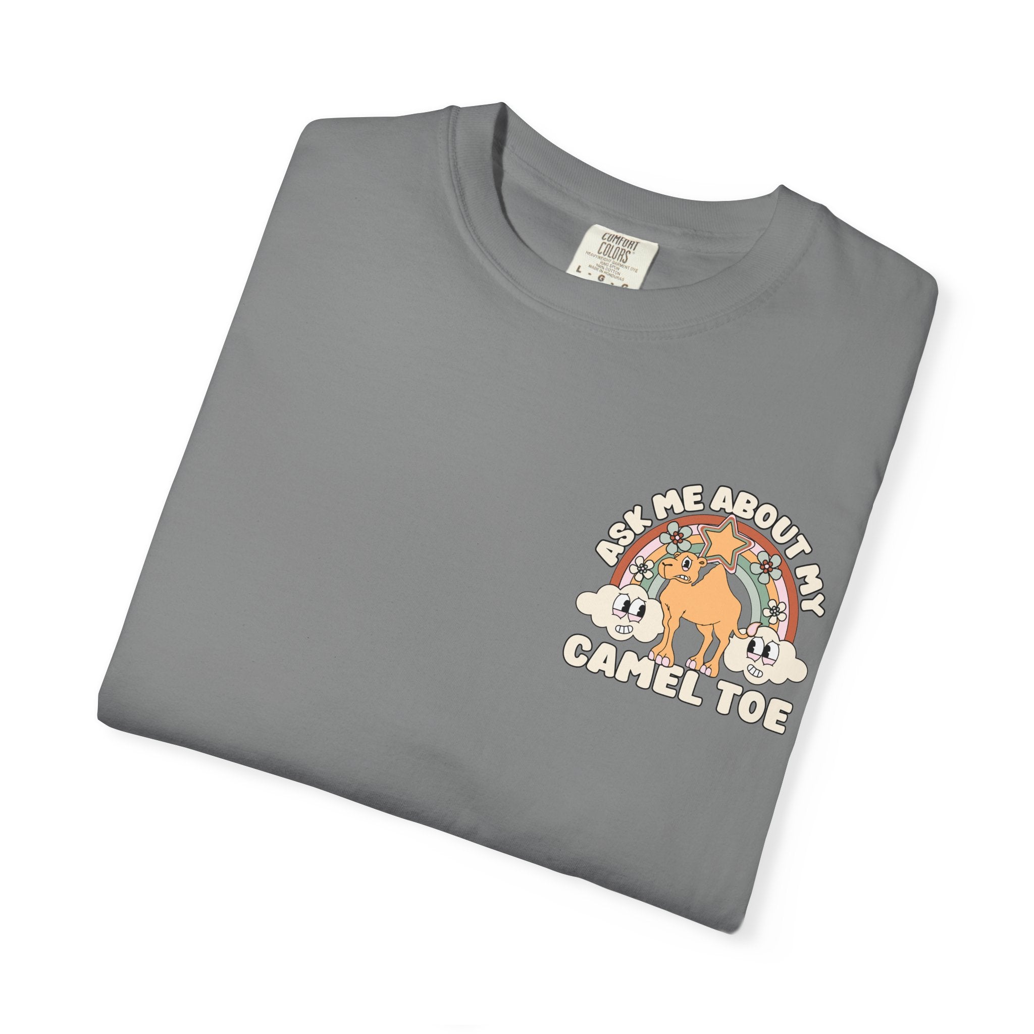 Adult Humor "Ask Me About My Camel Toe" Double-Sided Retro Tee