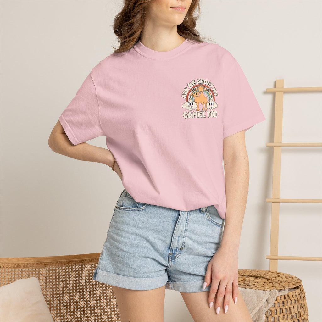 Adult Humor "Ask Me About My Camel Toe" Double-Sided Retro Tee
