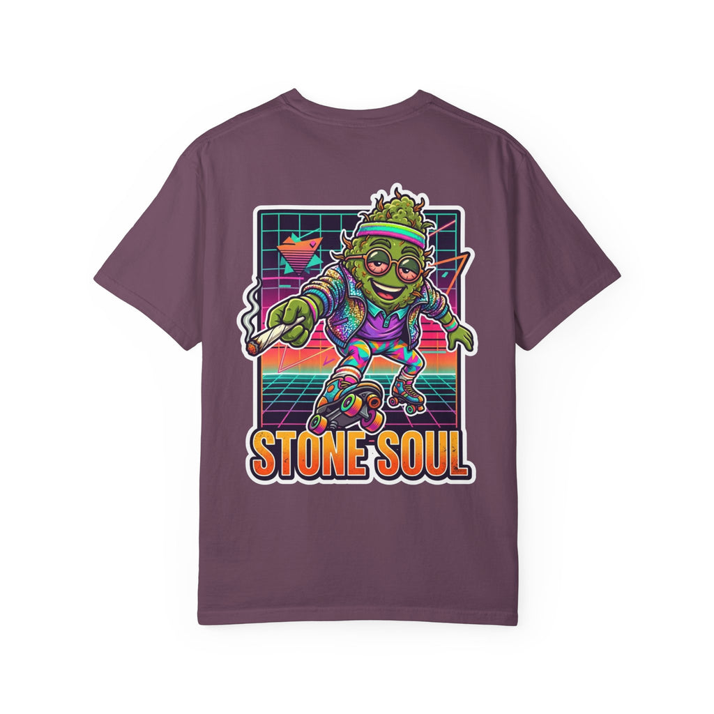 Retro 80s Synthwave Stone Soul Roller Skating Weed Bud Graphic Tee