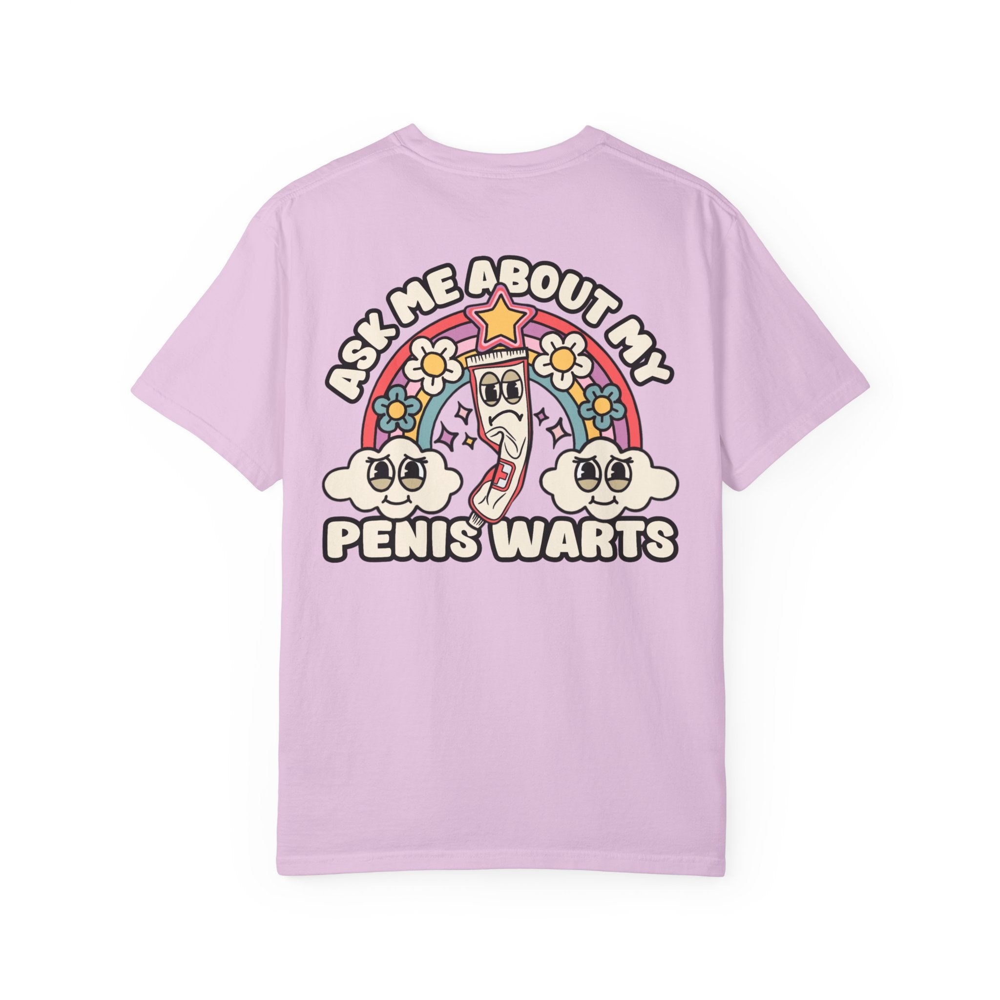 Adult Humor "Ask Me About My Penis Warts" Double-Sided Retro Tee