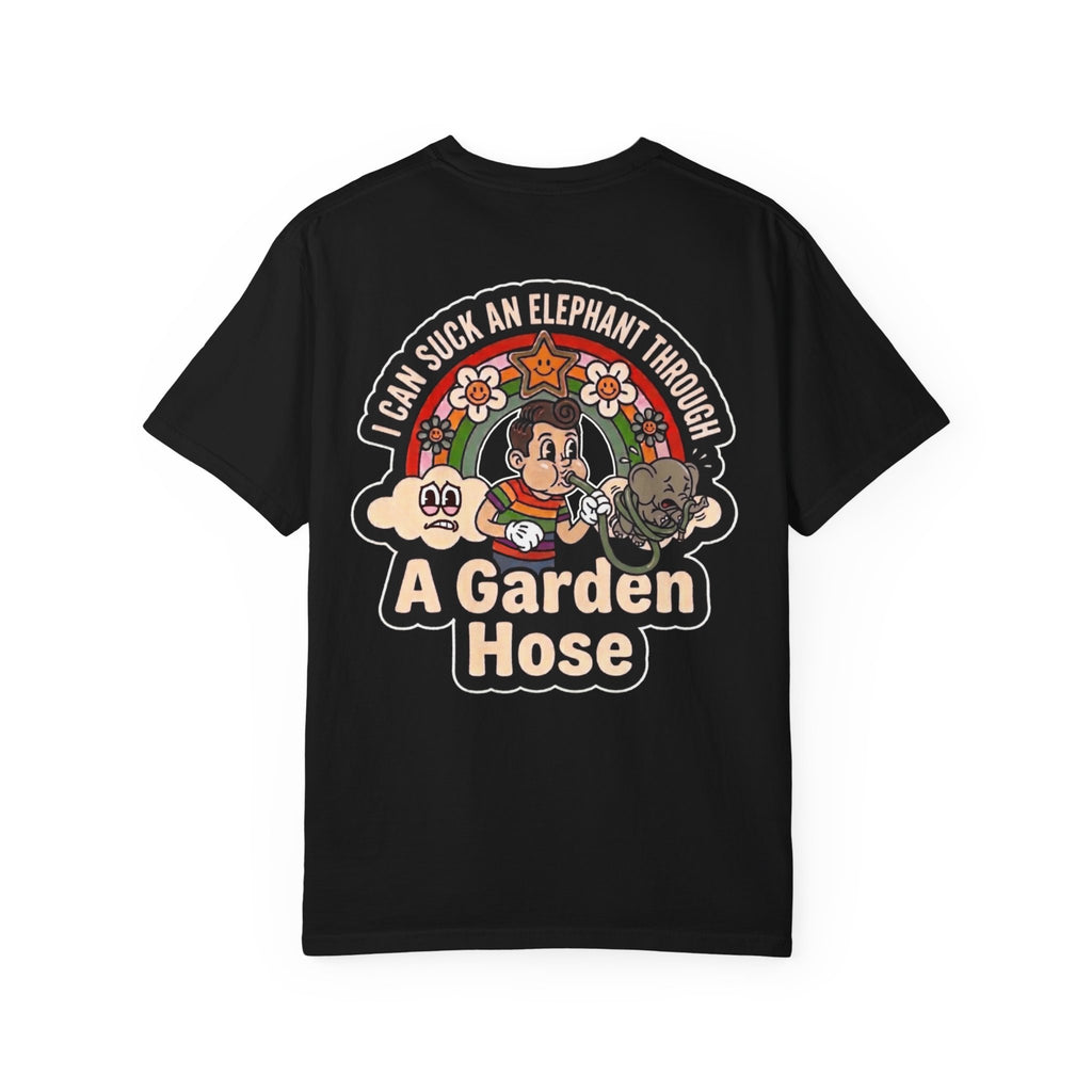 Funny I Can Suck An Elephant Through A Garden Hose T-Shirt - Retro Cartoon Tee