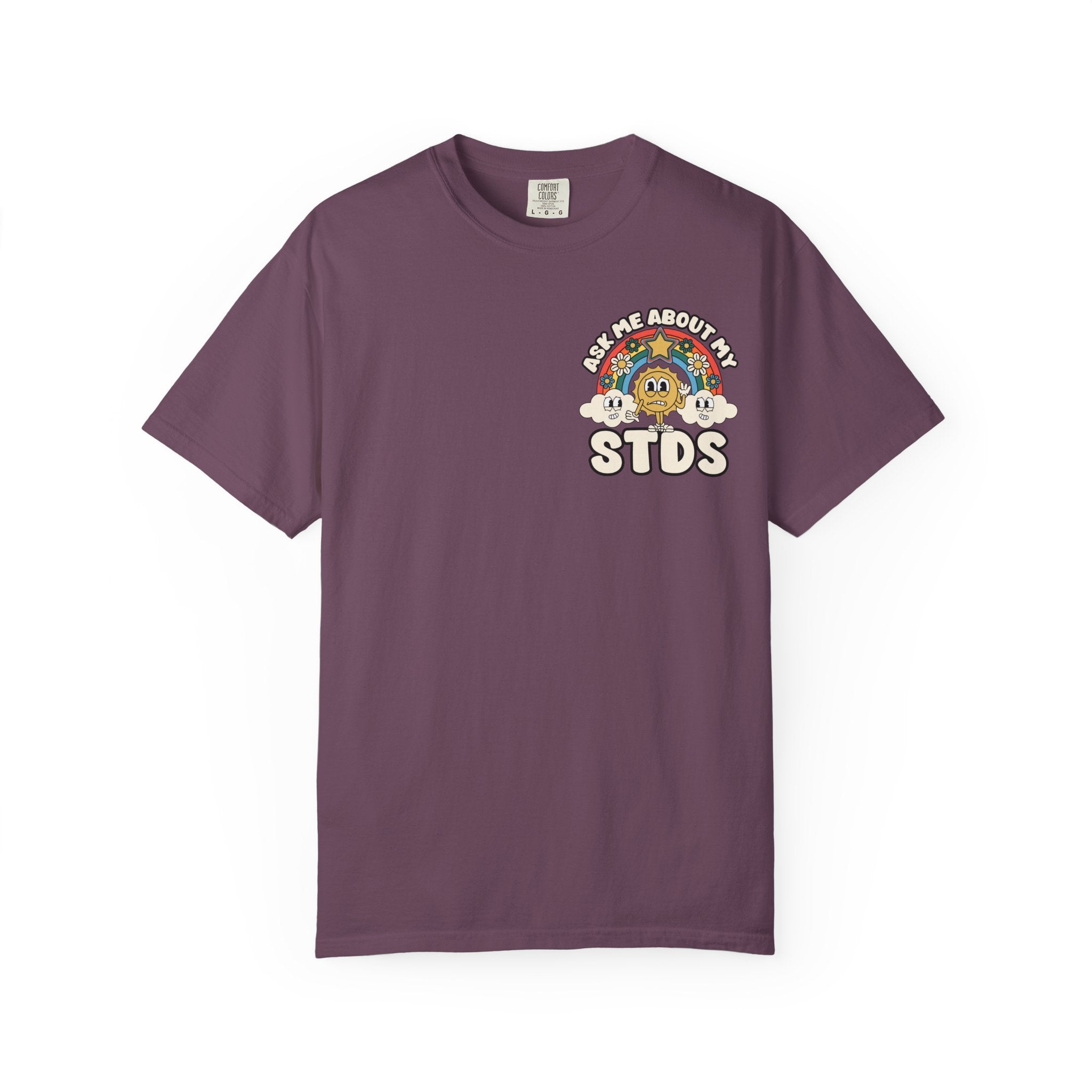 Adult Humor "Ask Me About My STDs" Double-Sided Retro Tee