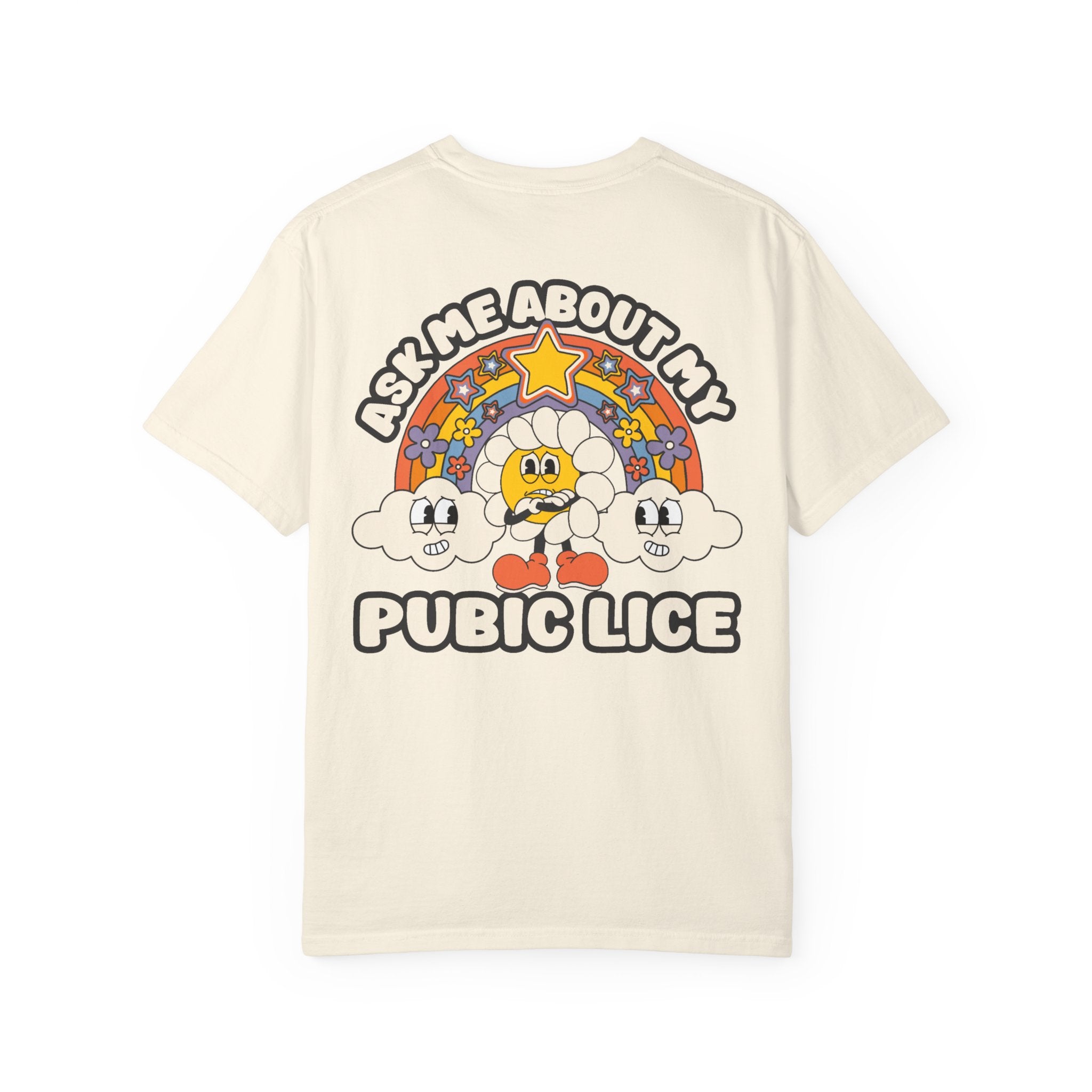Adult Humor "Ask Me About My Pubic Lice" Double-Sided Retro Tee