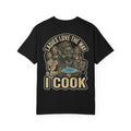 I Cook Shirt - Funny Redneck Hillbilly Gas Mask Parody Blue Crystal Distressed Adult Humor Tee