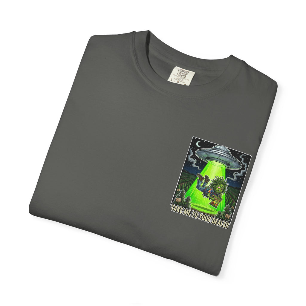 Take Me To Your Dealer - Retro Sci-Fi Cannabis Graphic Tee