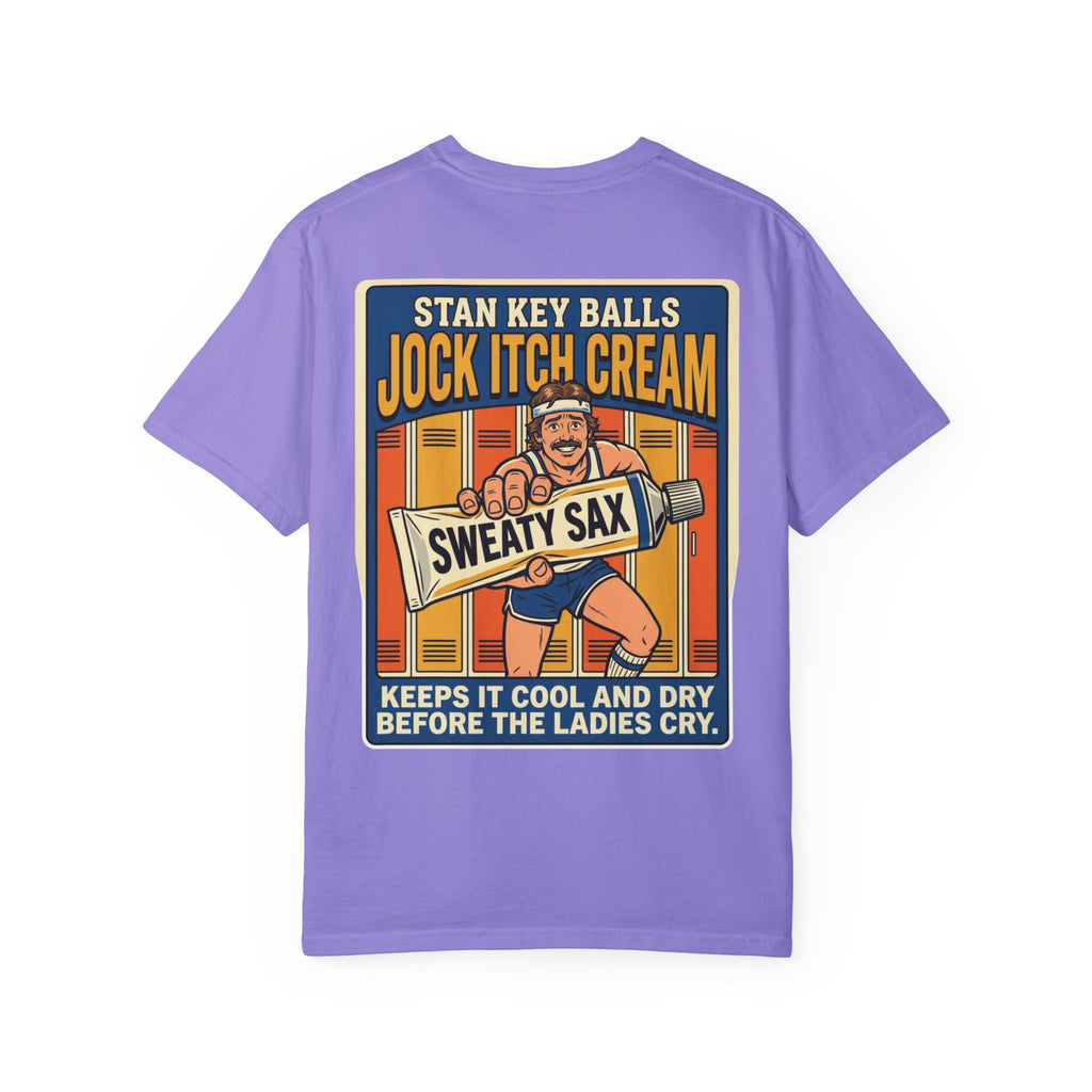 Funny Stan Key Balls Jock Itch Cream Shirt Sarcastic 1970s Retro Adult Humor Gym Gag Tee