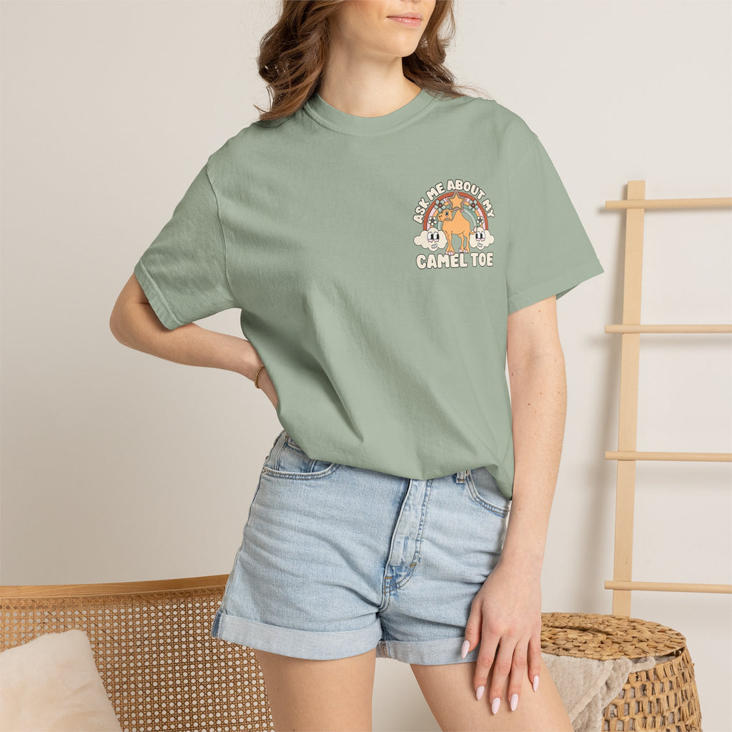 Adult Humor "Ask Me About My Camel Toe" Double-Sided Retro Tee