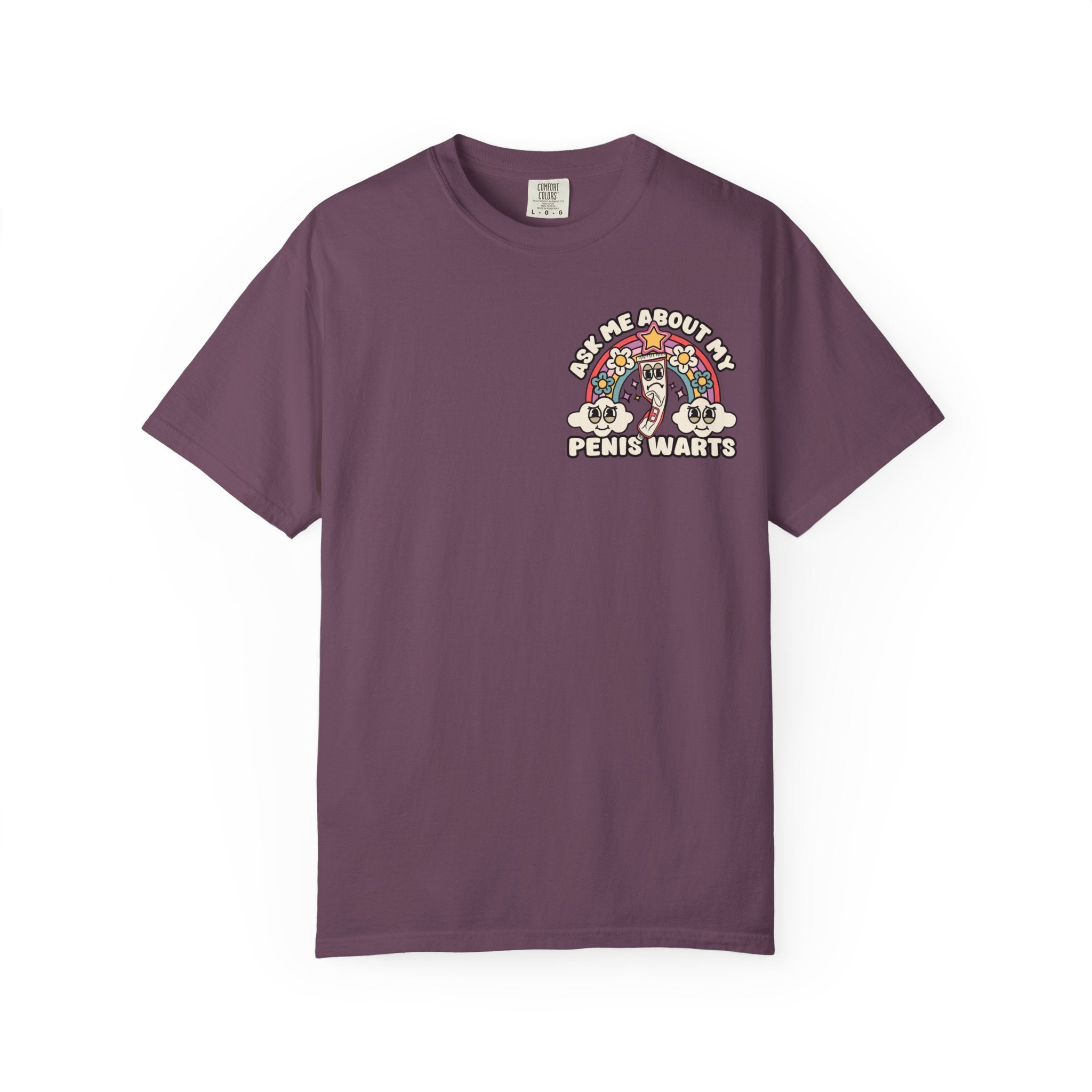 Adult Humor "Ask Me About My Penis Warts" Double-Sided Retro Tee