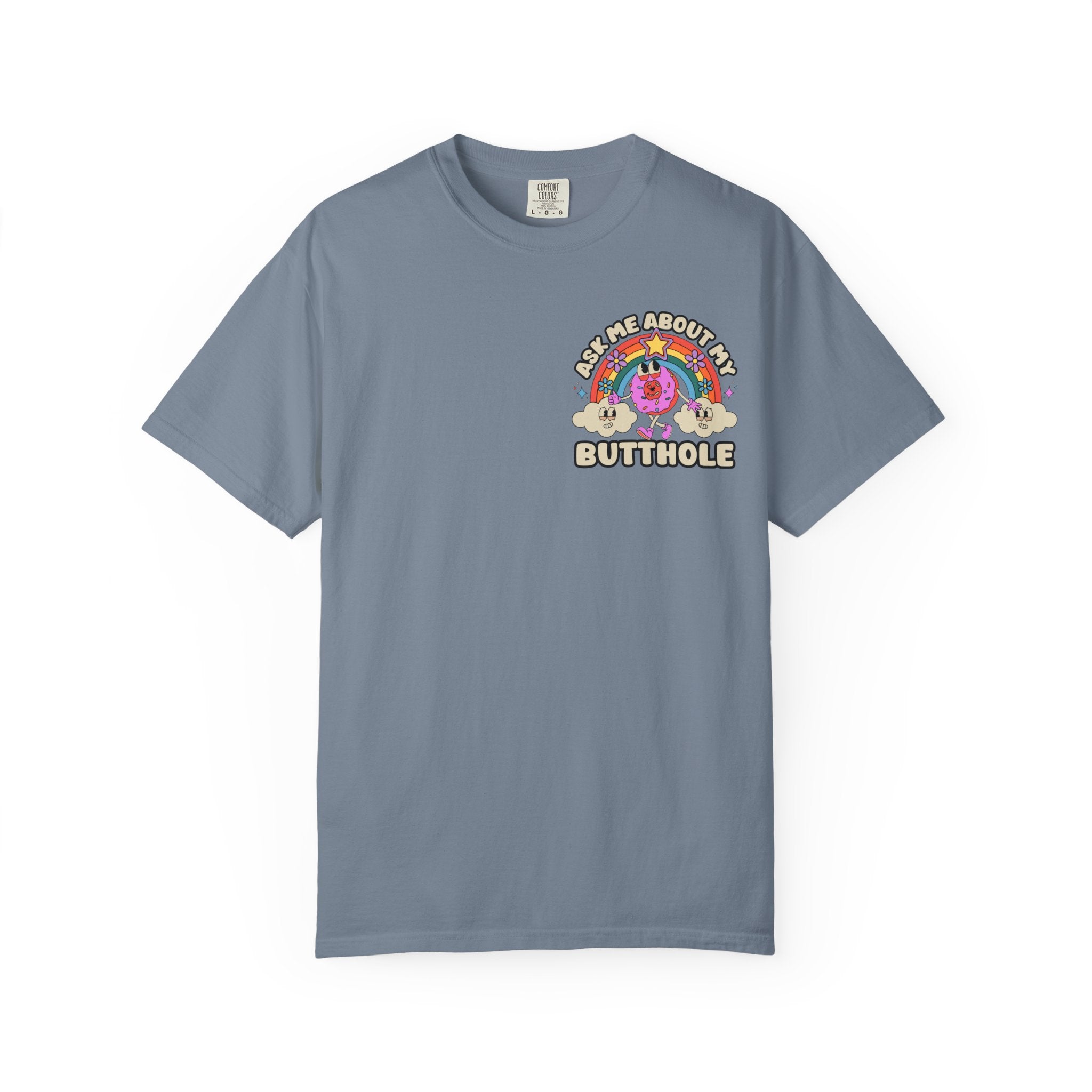 Adult Humor "Ask Me About My Butthole" Double-Sided Retro Tee