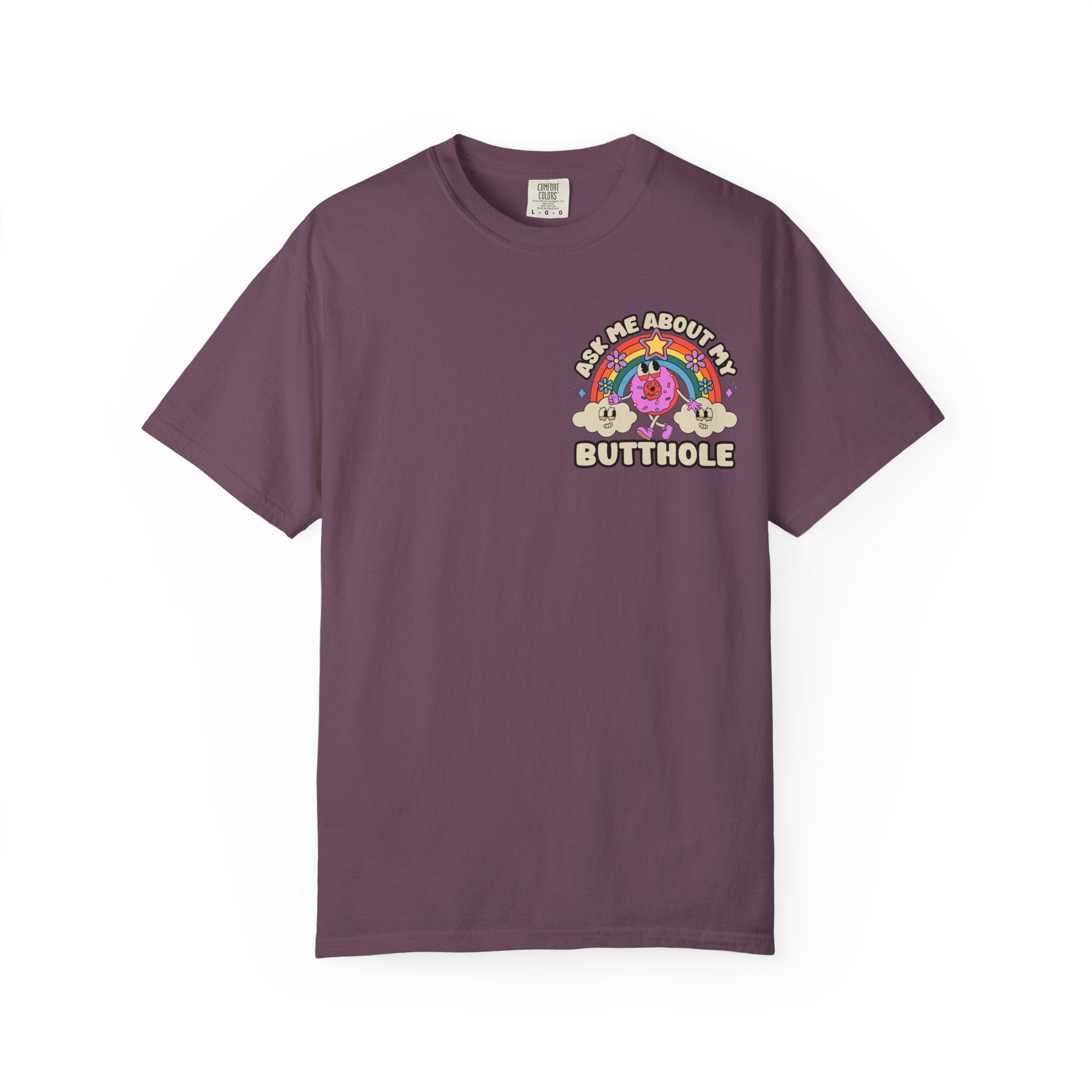 Adult Humor "Ask Me About My Butthole" Double-Sided Retro Tee