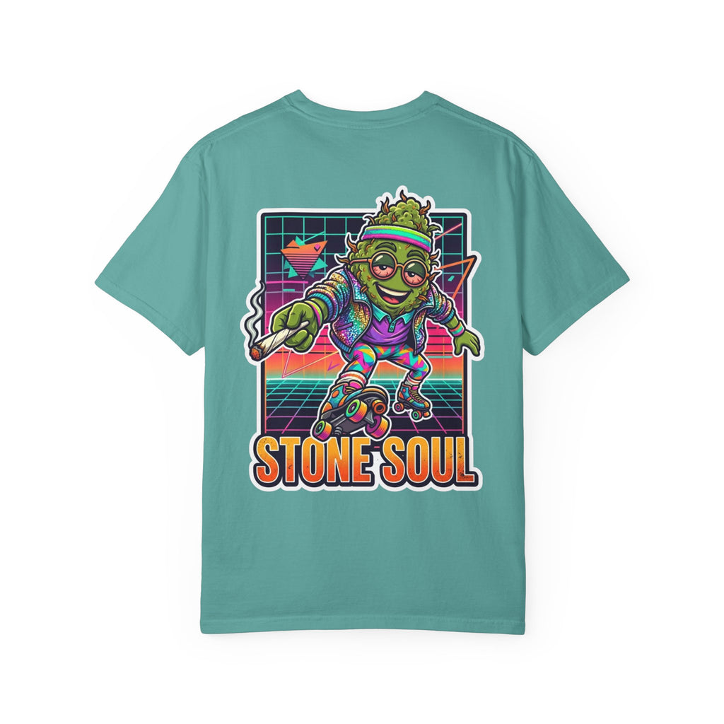Retro 80s Synthwave Stone Soul Roller Skating Weed Bud Graphic Tee
