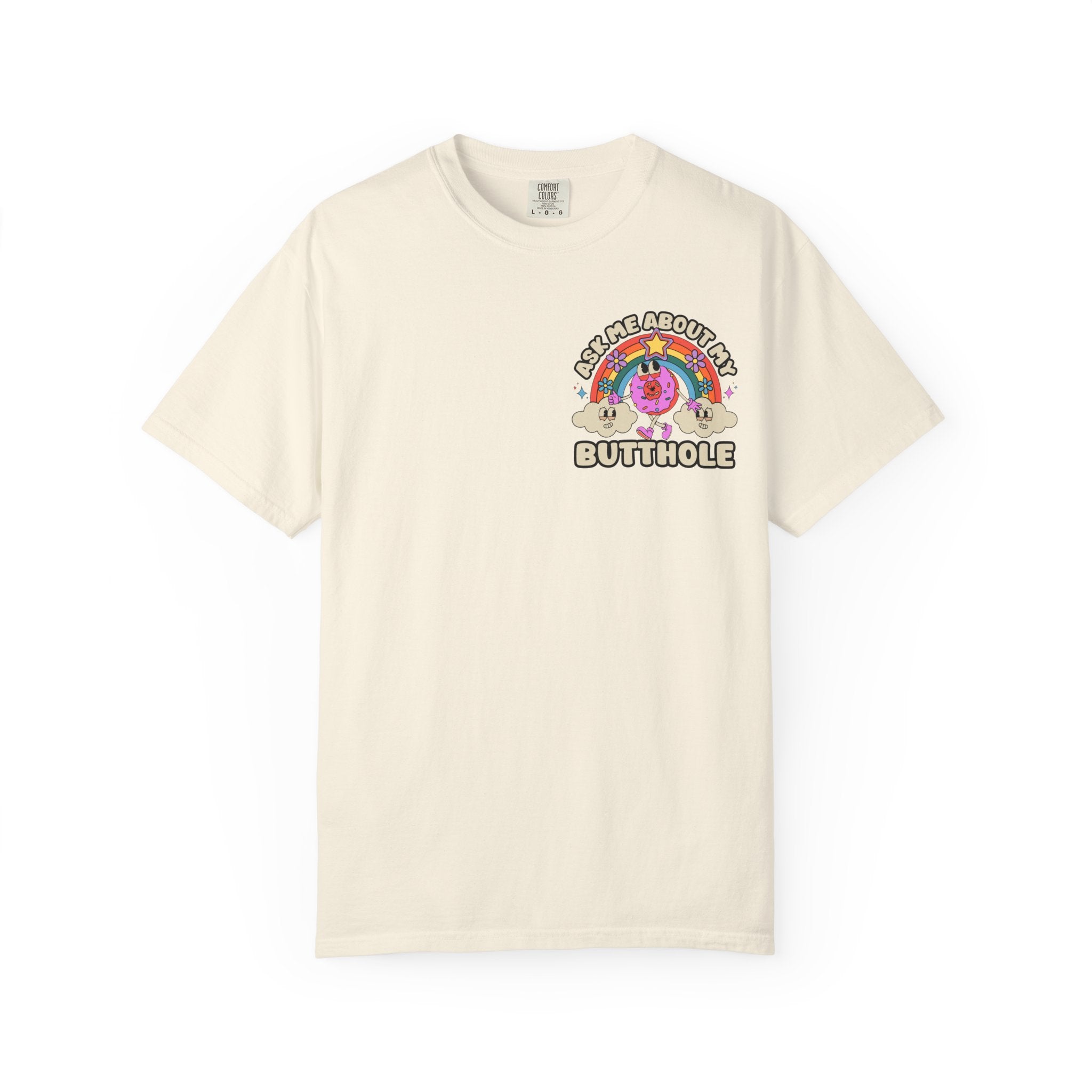 Adult Humor "Ask Me About My Butthole" Double-Sided Retro Tee