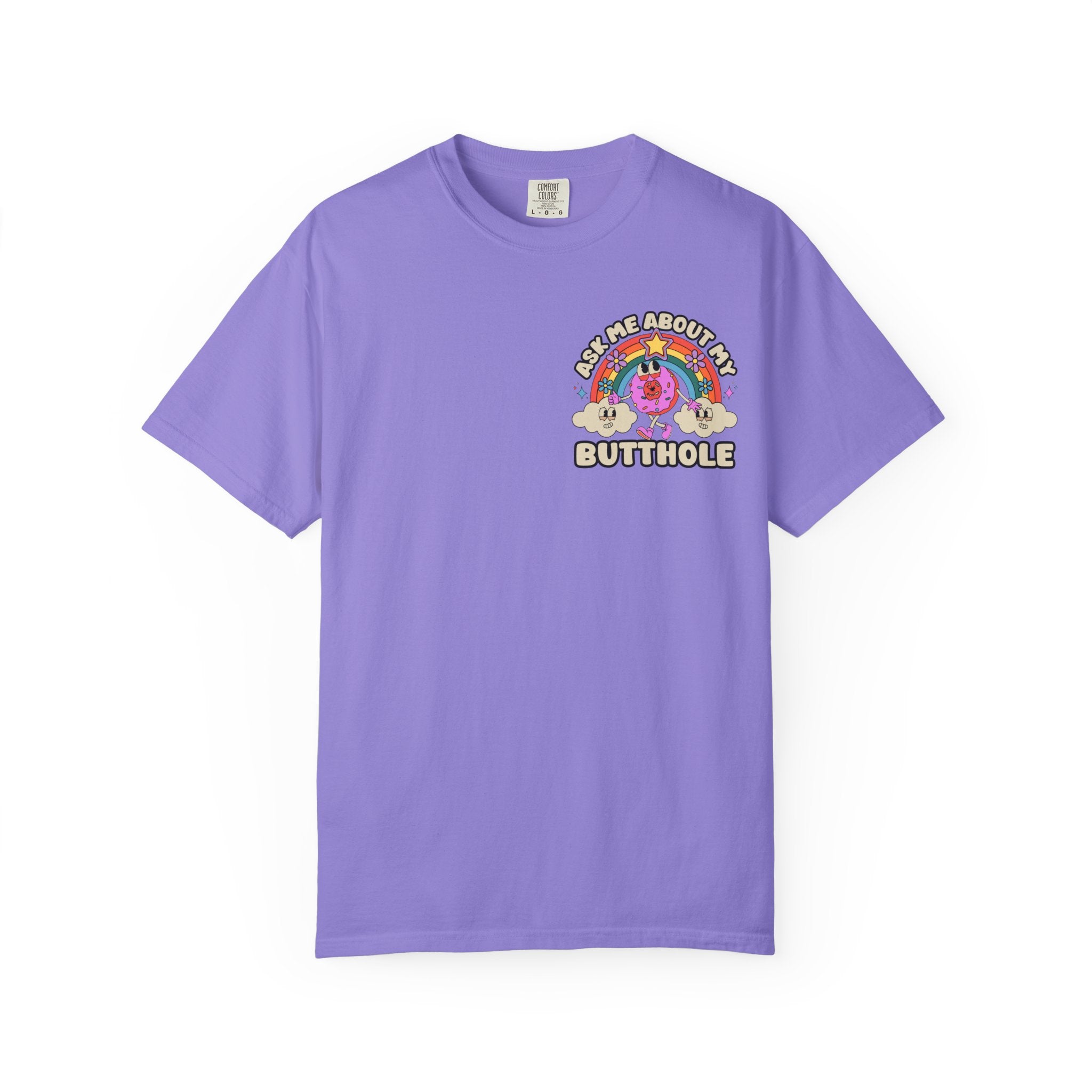Adult Humor "Ask Me About My Butthole" Double-Sided Retro Tee