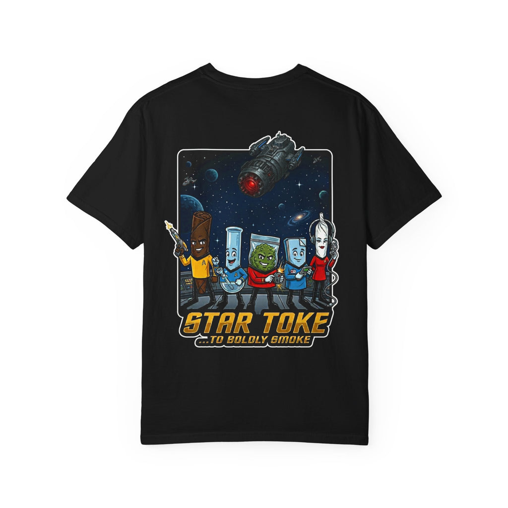 Funny Sci-Fi Space Weed Graphic Tee - Stoner Pothead Cartoon Parody Retro Apparel Shirt