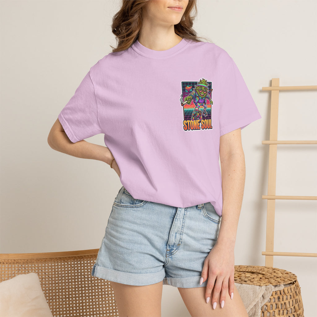 Retro 80s Synthwave Stone Soul Roller Skating Weed Bud Graphic Tee