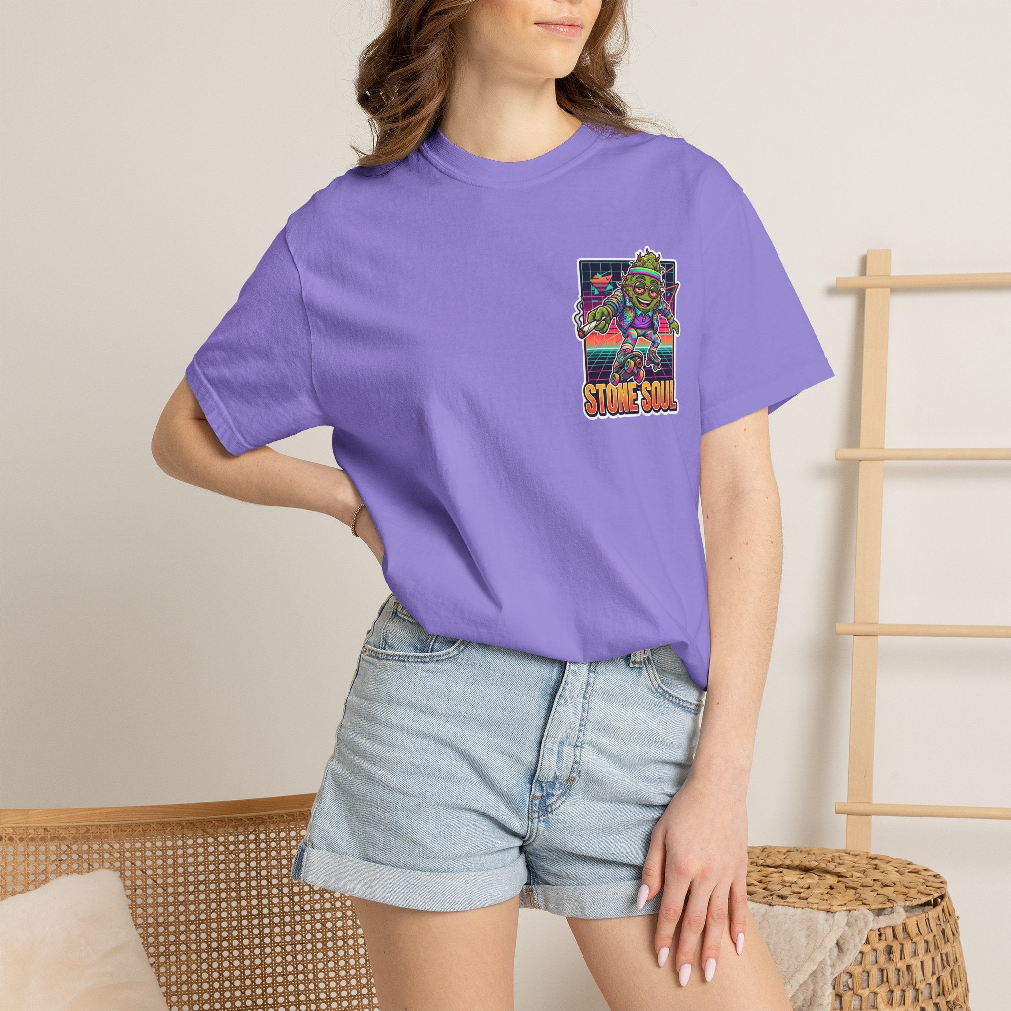 Retro 80s Synthwave Stone Soul Roller Skating Weed Bud Graphic Tee
