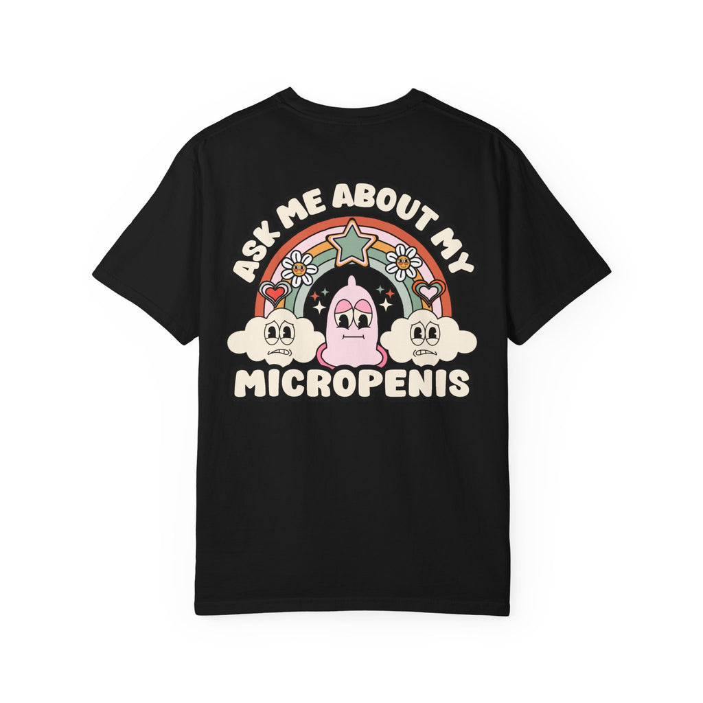 Adult Humor Ask Me About My Micropenis Retro Rainbow T-Shirt