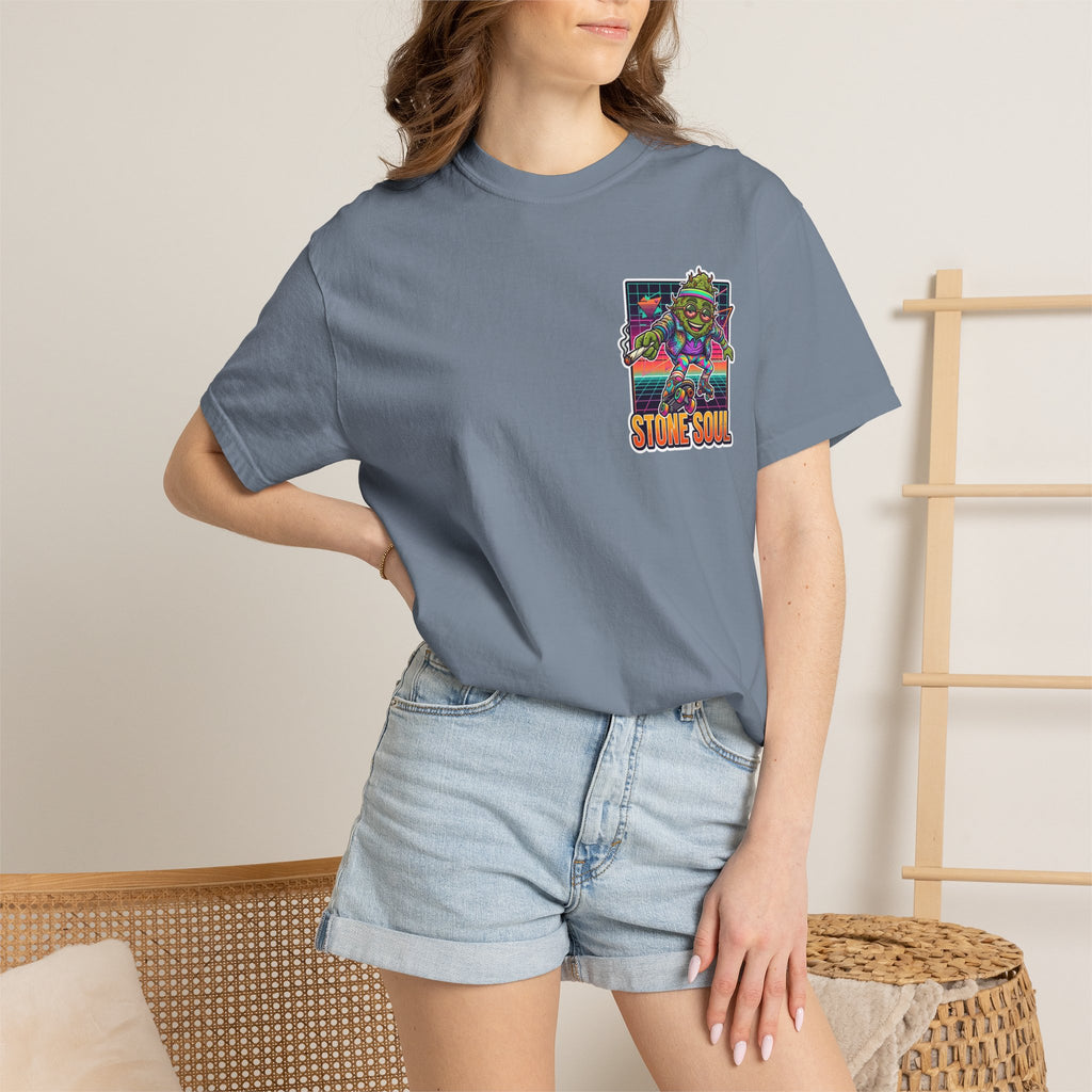 Retro 80s Synthwave Stone Soul Roller Skating Weed Bud Graphic Tee