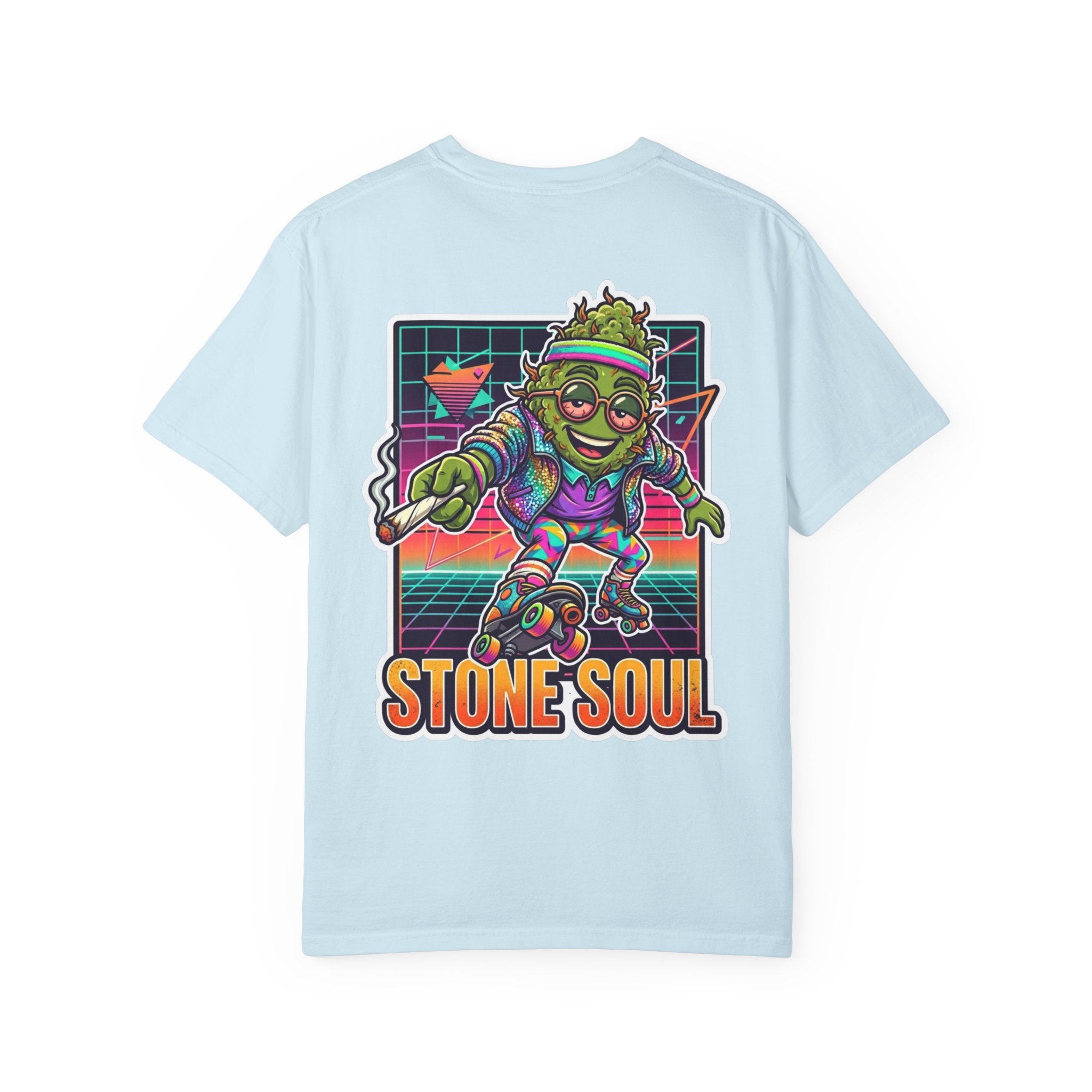Retro 80s Synthwave Stone Soul Roller Skating Weed Bud Graphic Tee