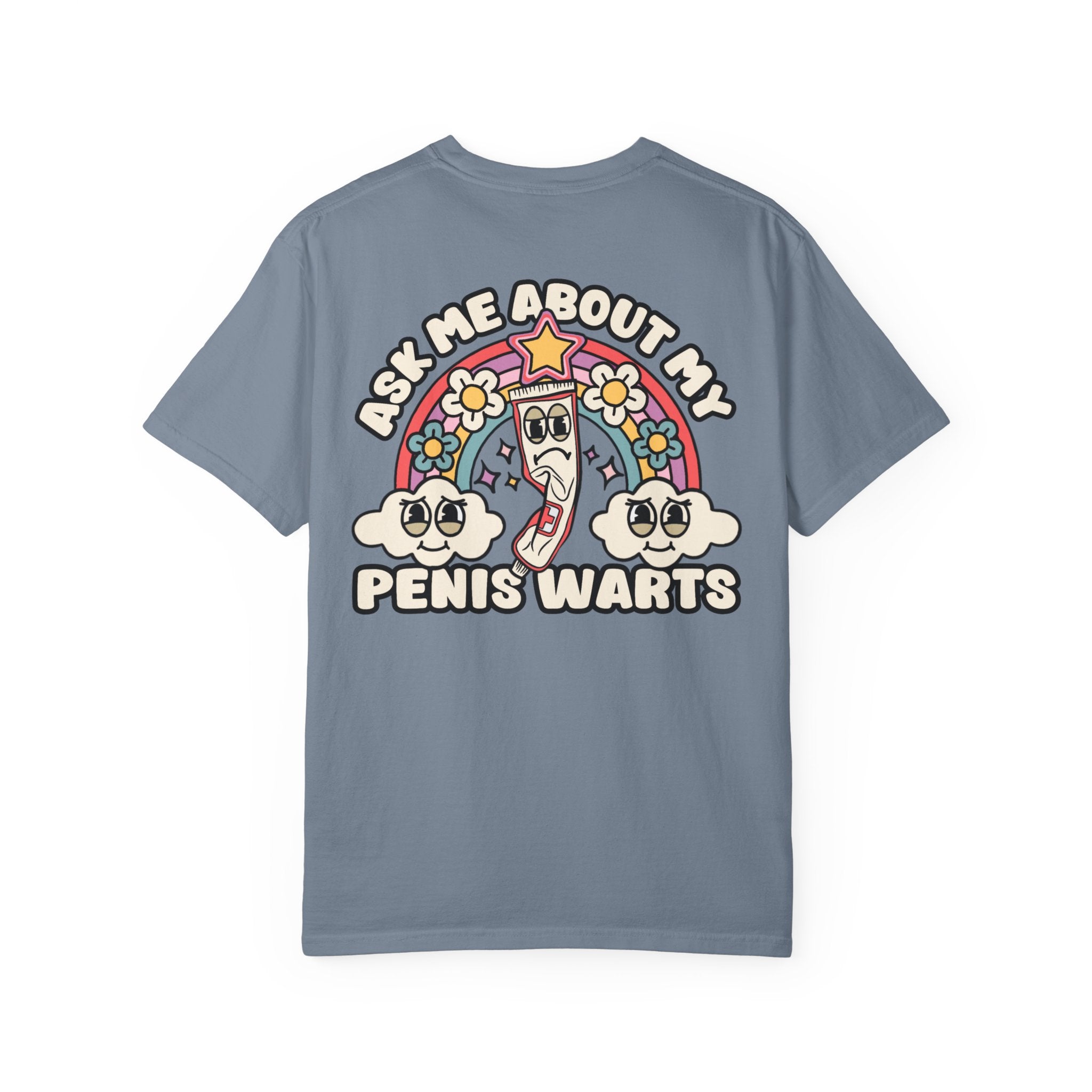 Adult Humor "Ask Me About My Penis Warts" Double-Sided Retro Tee