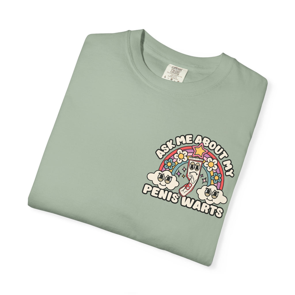 Adult Humor "Ask Me About My Penis Warts" Double-Sided Retro Tee