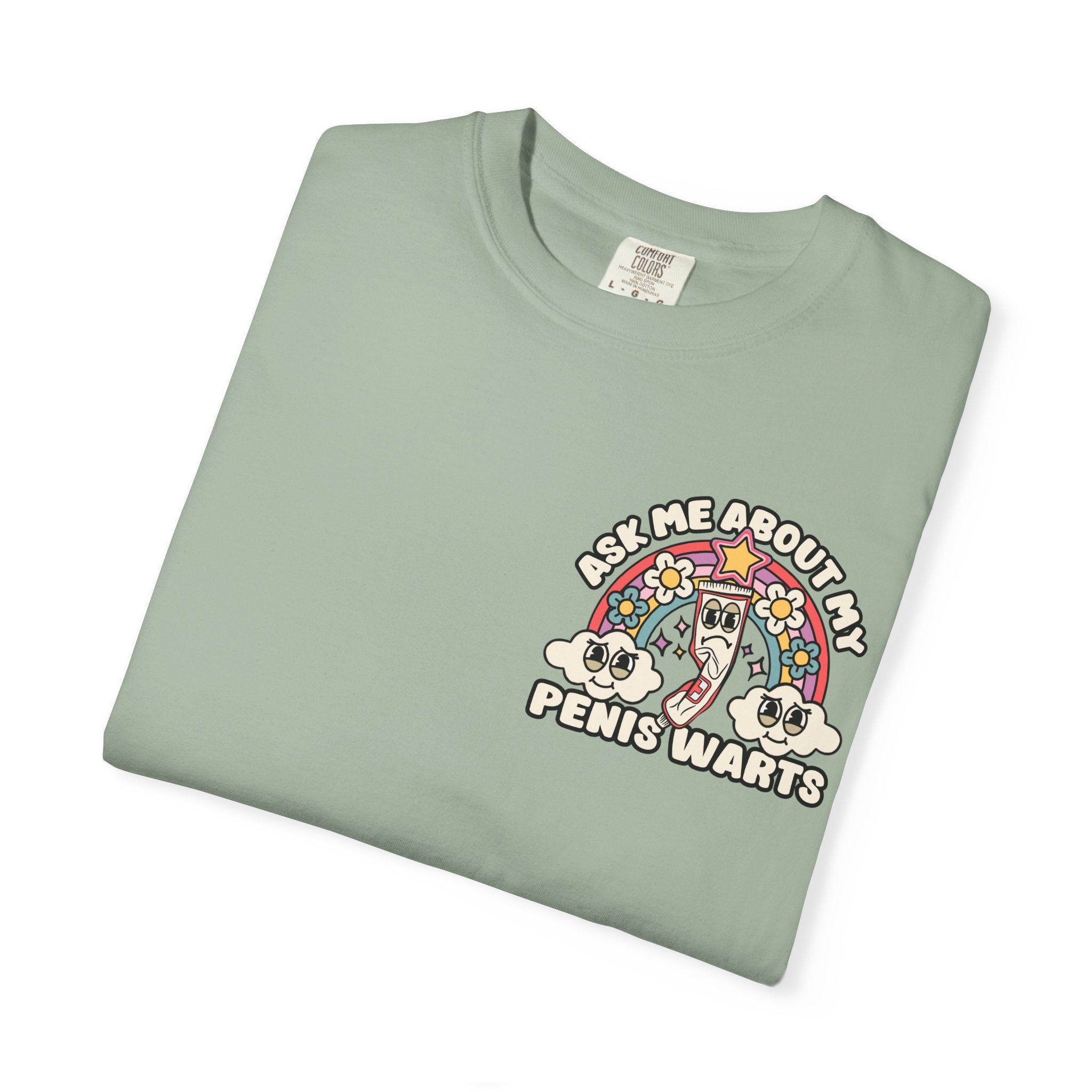 Adult Humor "Ask Me About My Penis Warts" Double-Sided Retro Tee
