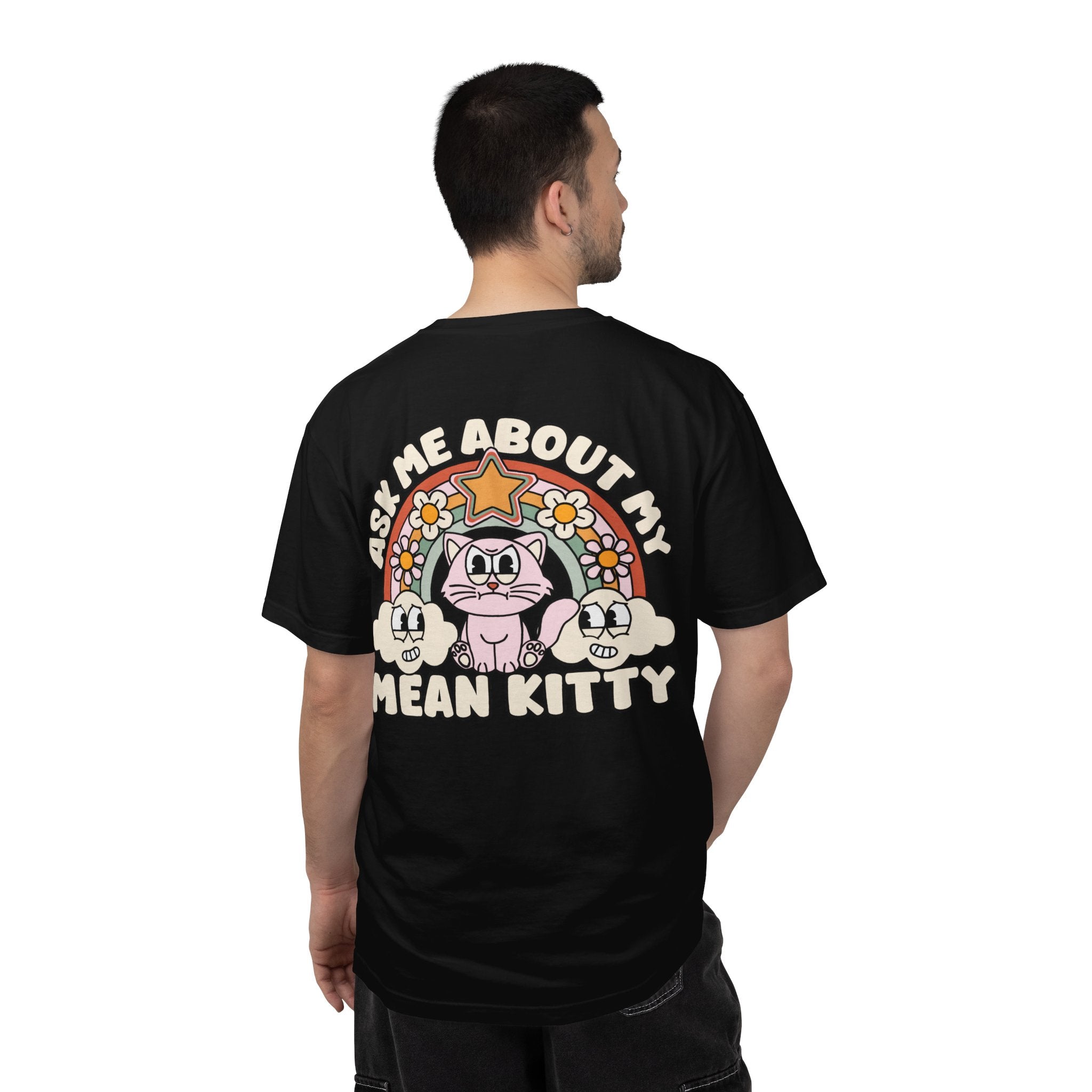 Adult Humor "Ask Me About My Mean Kitty" Double-Sided Retro Tee