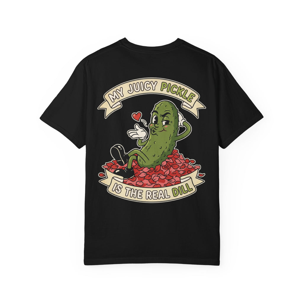 My Juicy Pickle Is The Real Dill Funny Cartoon Retro Rose Petal Food Pun Gag Humor Shirt
