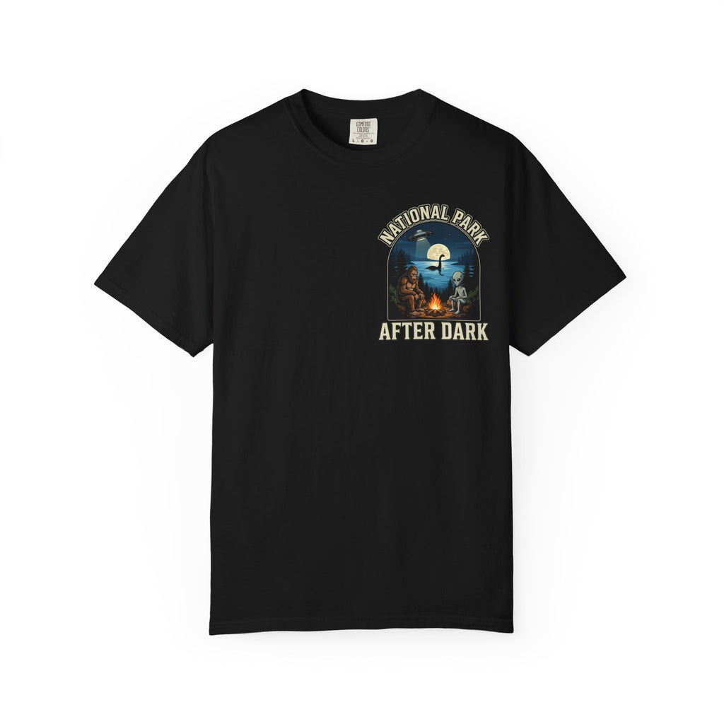NATIONAL PARK AFTER DARK Funny Cryptid Alien T-Shirt - Mythical Creature Gift Tee