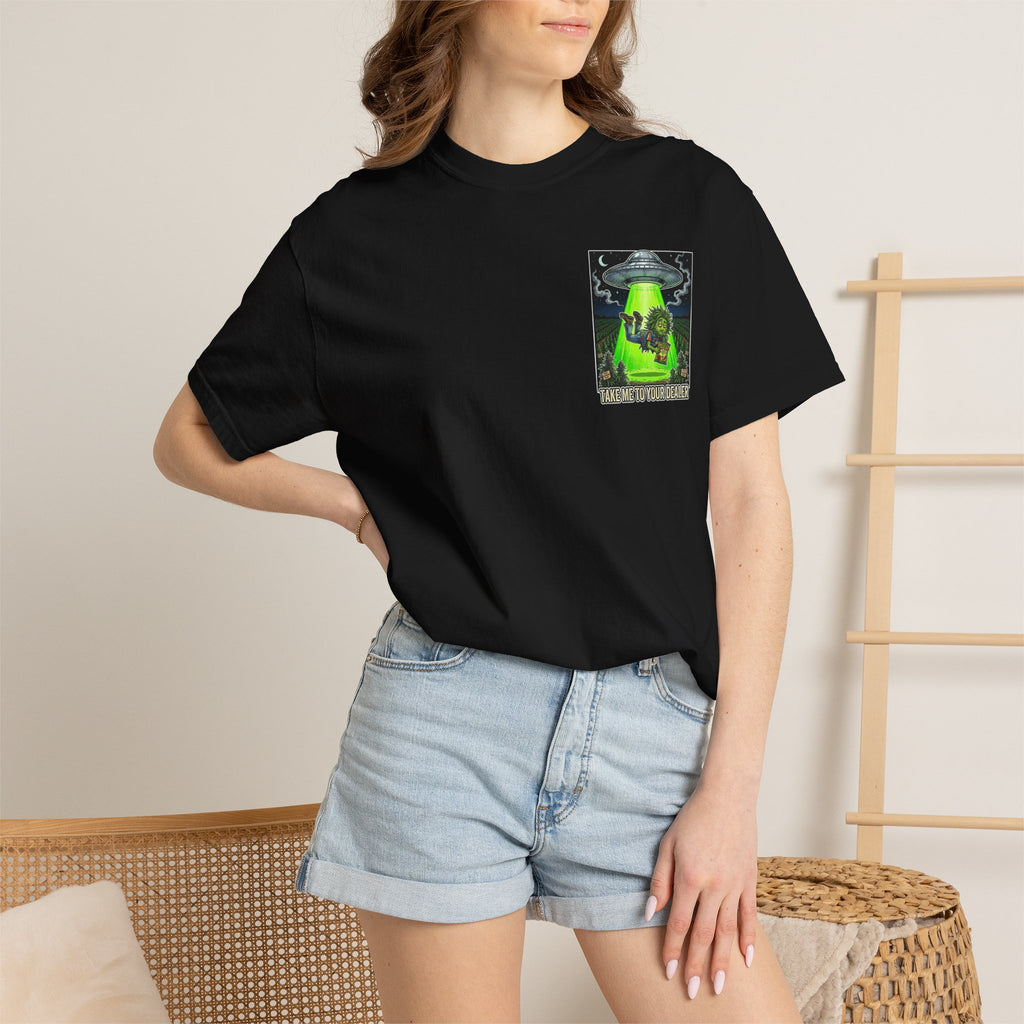 Take Me To Your Dealer - Retro Sci-Fi Cannabis Graphic Tee