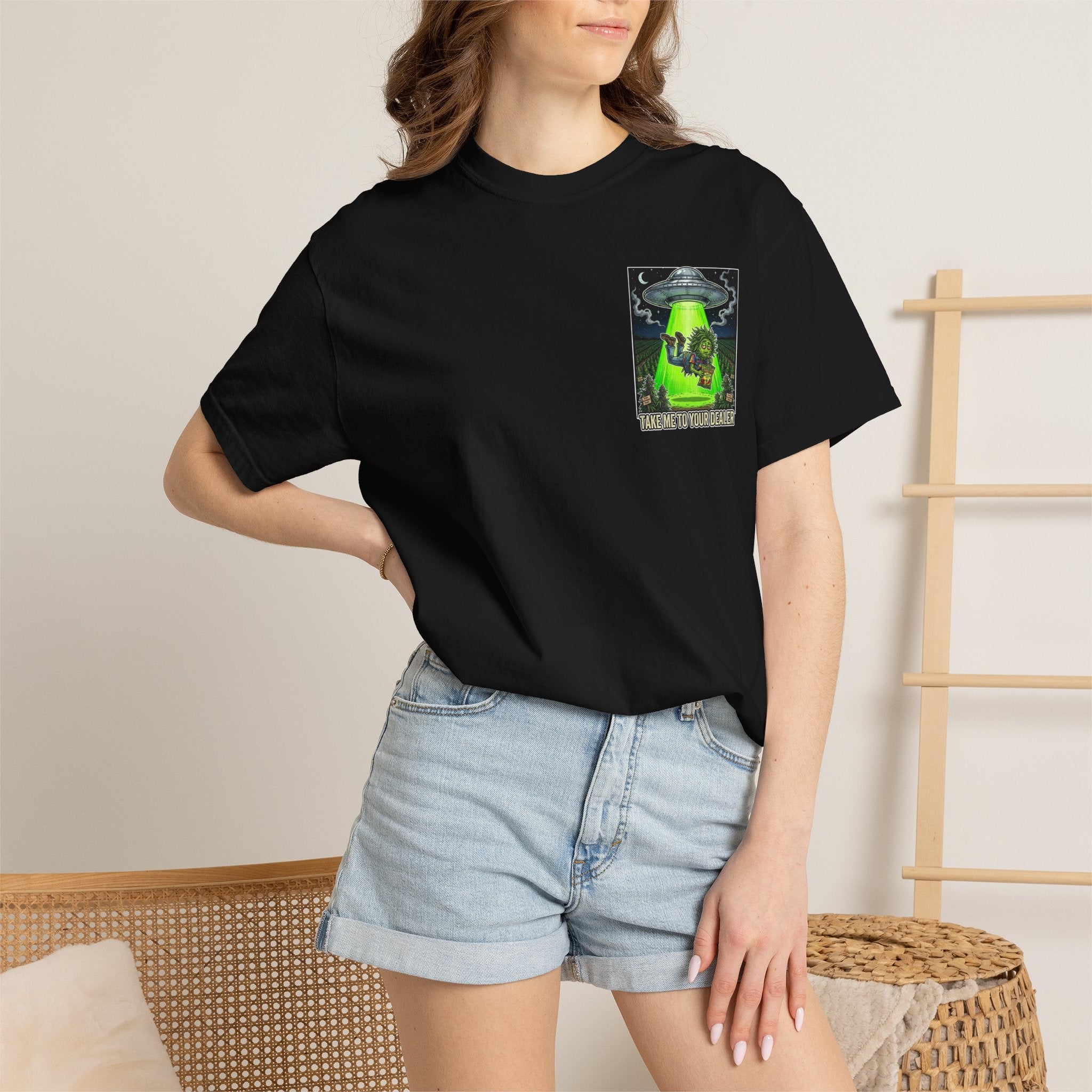 Take Me To Your Dealer - Retro Sci-Fi Cannabis Graphic Tee