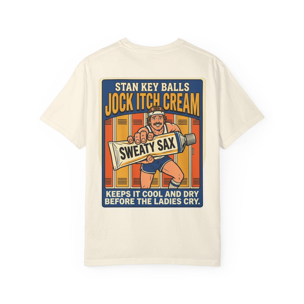 Funny Stan Key Balls Jock Itch Cream Shirt Sarcastic 1970s Retro Adult Humor Gym Gag Tee