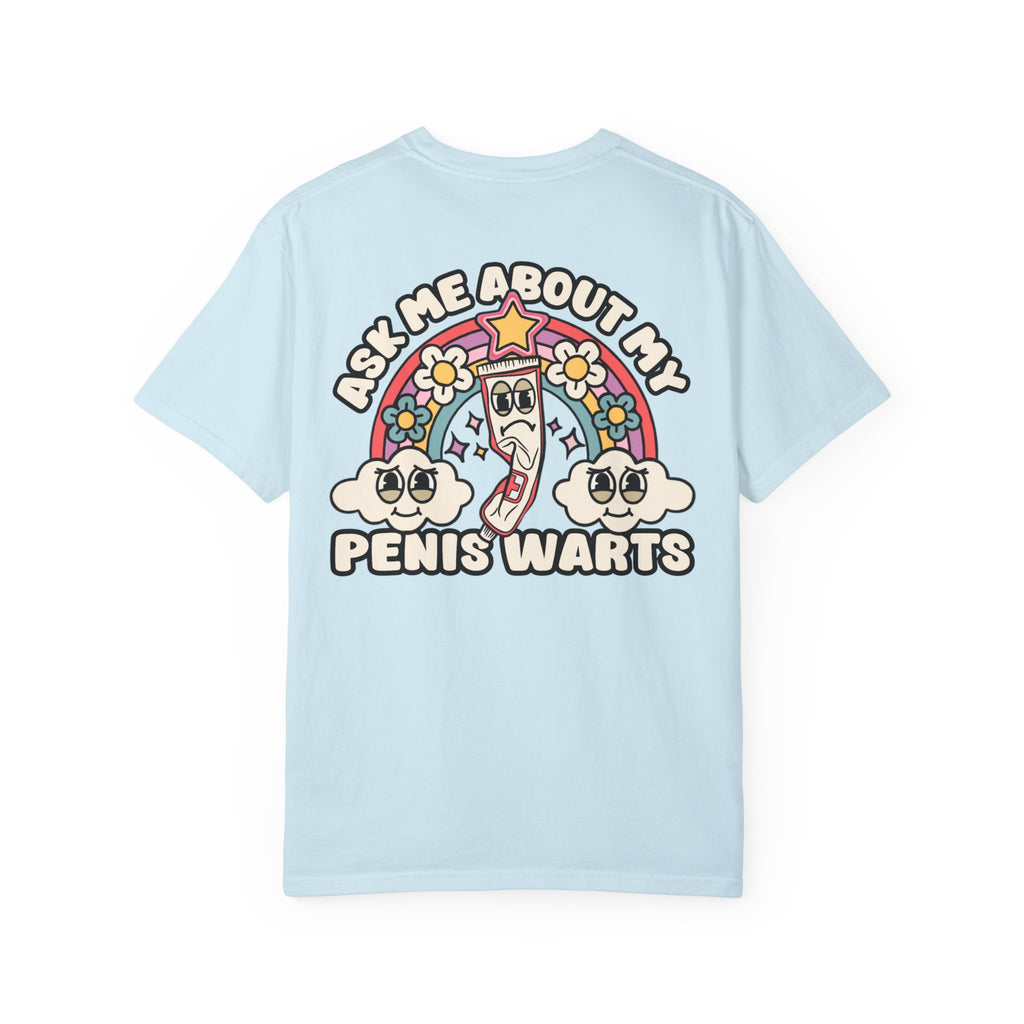 Adult Humor "Ask Me About My Penis Warts" Double-Sided Retro Tee