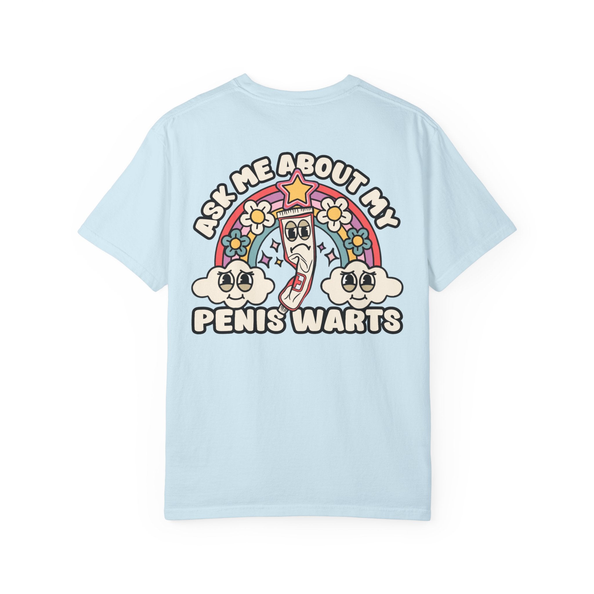 Adult Humor "Ask Me About My Penis Warts" Double-Sided Retro Tee