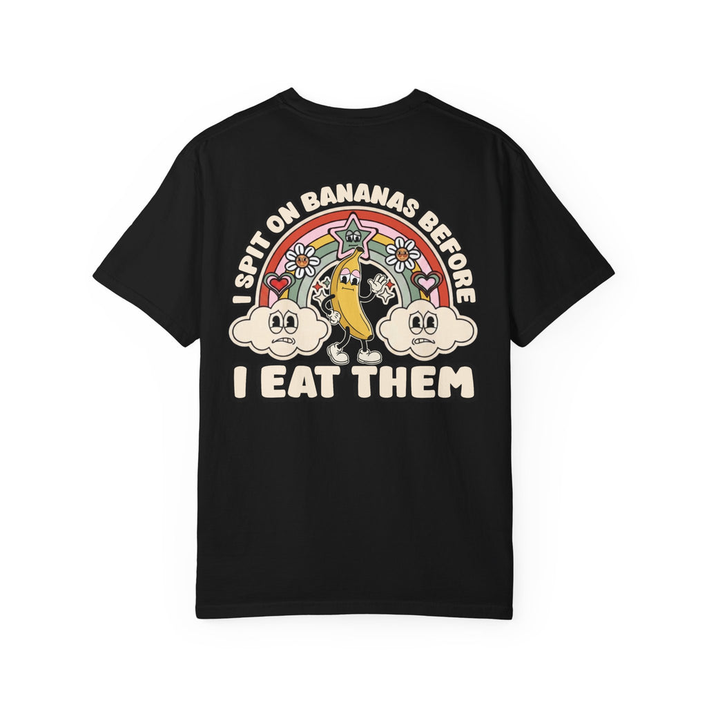 Funny 1930s Rubber Hose Banana T-Shirt - I Spit On Bananas Before I Eat Them Graphic Tee