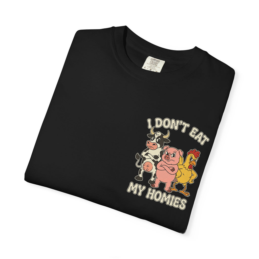 Funny Vegan Shirt I Dont Eat My Homies T-Shirt Vintage Cartoon Cow Pig Chicken Graphic Tee