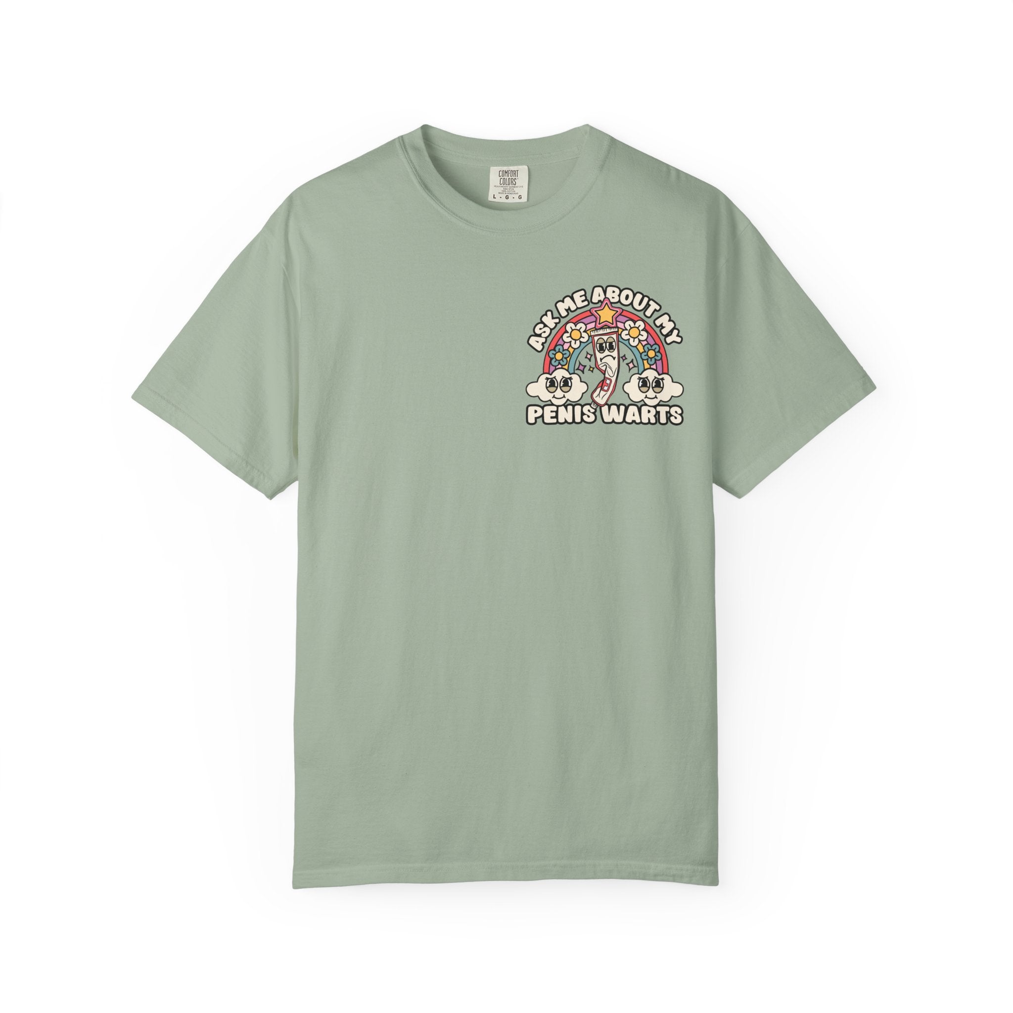 Adult Humor "Ask Me About My Penis Warts" Double-Sided Retro Tee