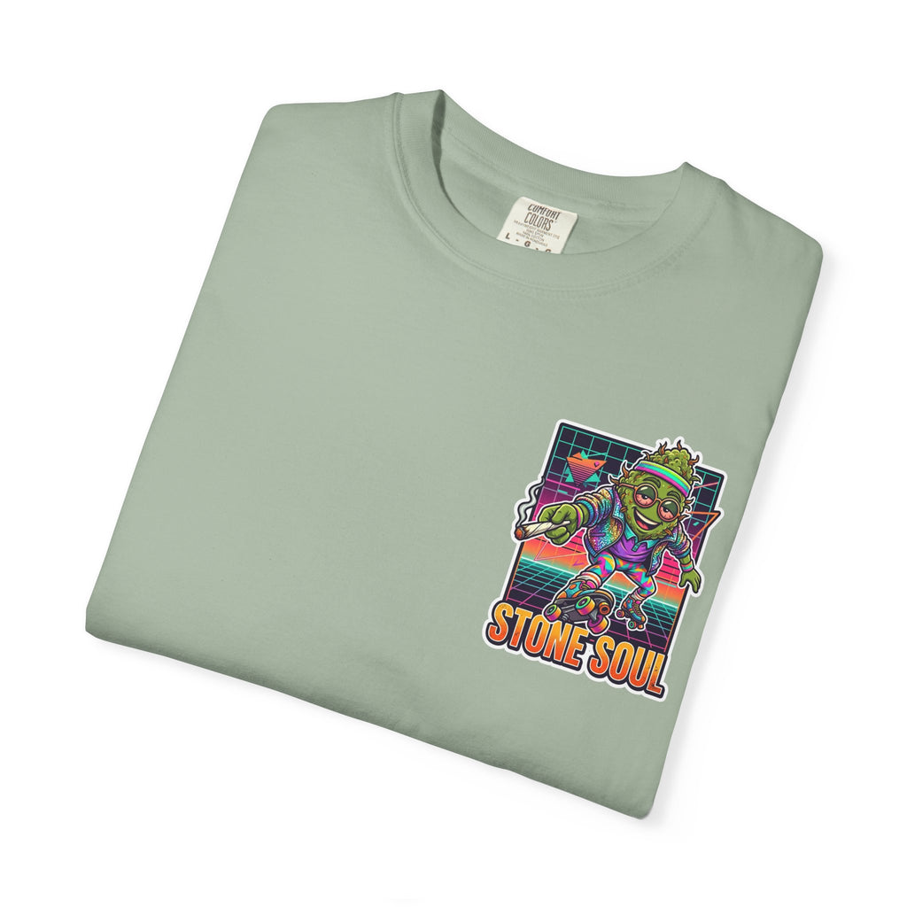 Retro 80s Synthwave Stone Soul Roller Skating Weed Bud Graphic Tee