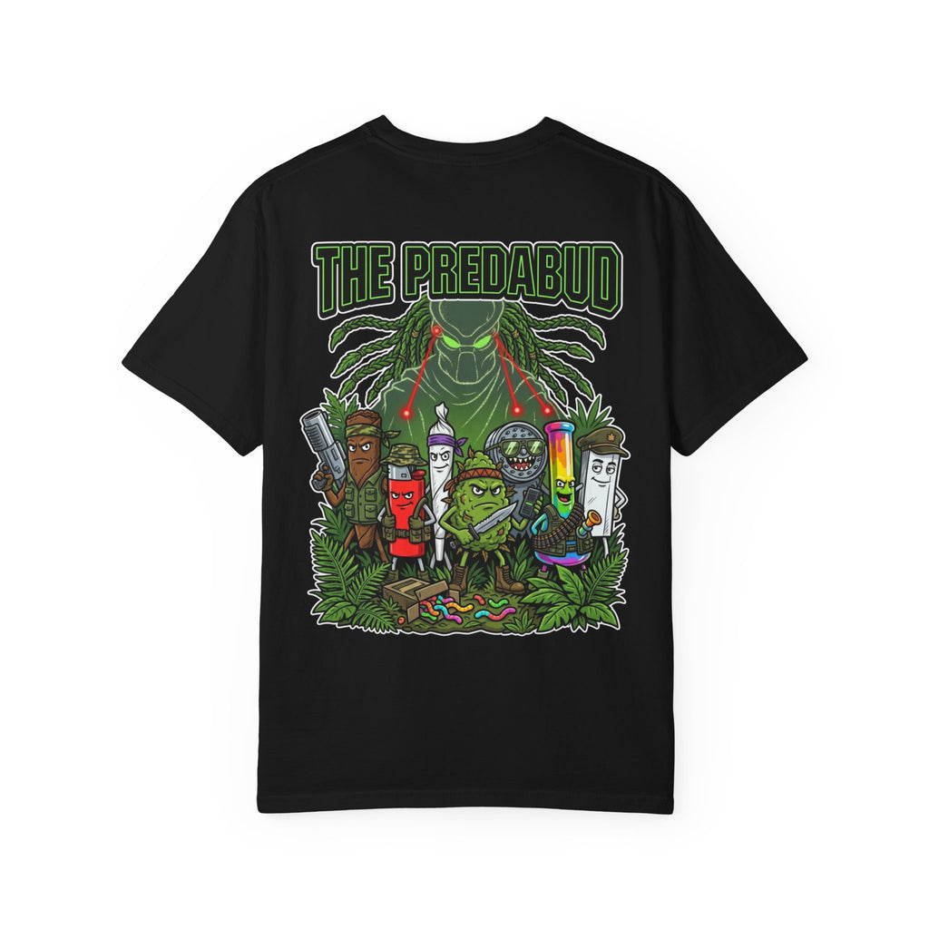 THE PREDABUD Funny 1980s Sci-Fi Action Parody Jungle Hunter Tactical Weed Graphic T-Shirt