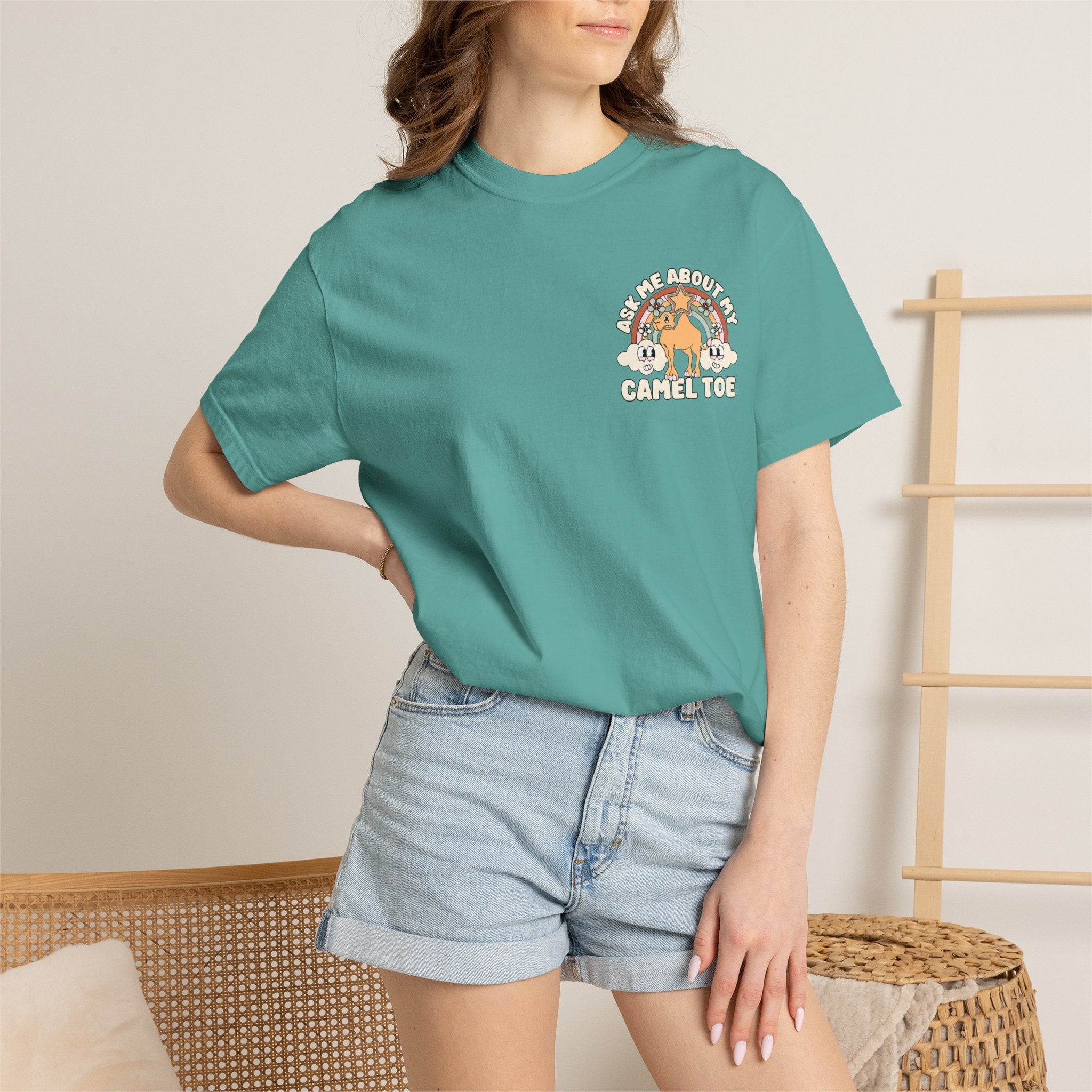 Adult Humor "Ask Me About My Camel Toe" Double-Sided Retro Tee