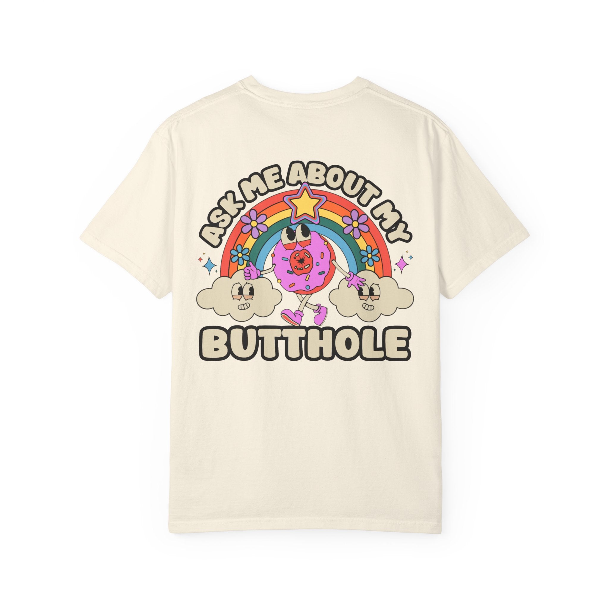 Adult Humor "Ask Me About My Butthole" Double-Sided Retro Tee