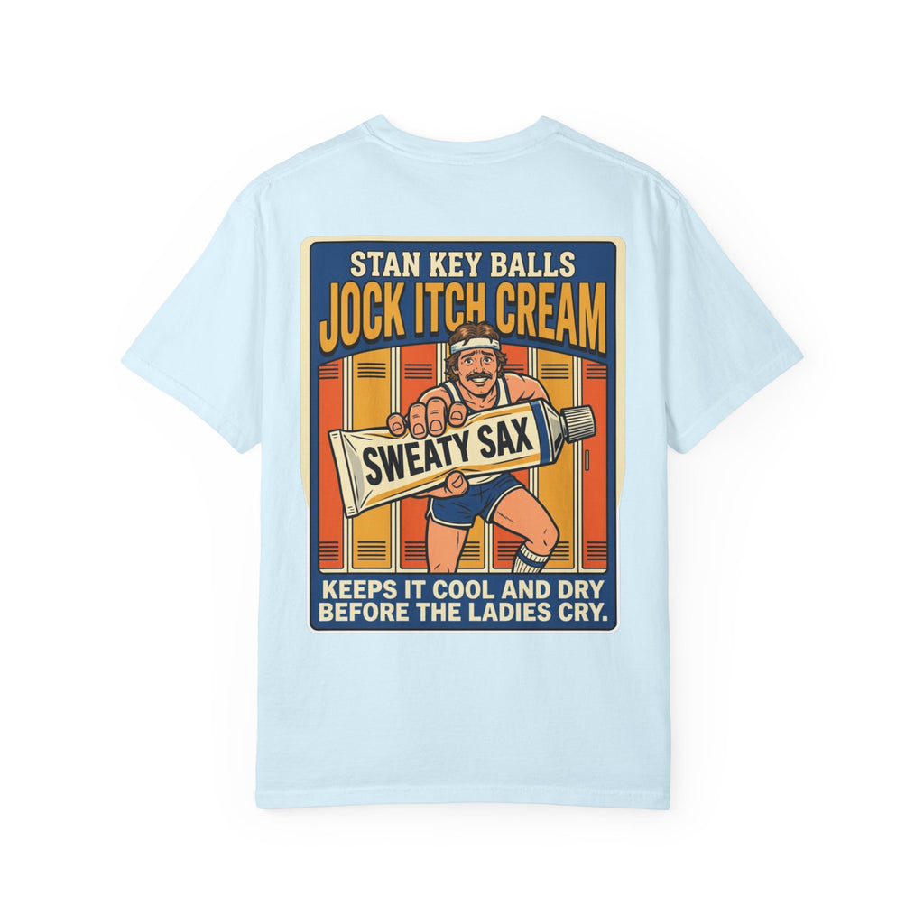 Funny Stan Key Balls Jock Itch Cream Shirt Sarcastic 1970s Retro Adult Humor Gym Gag Tee