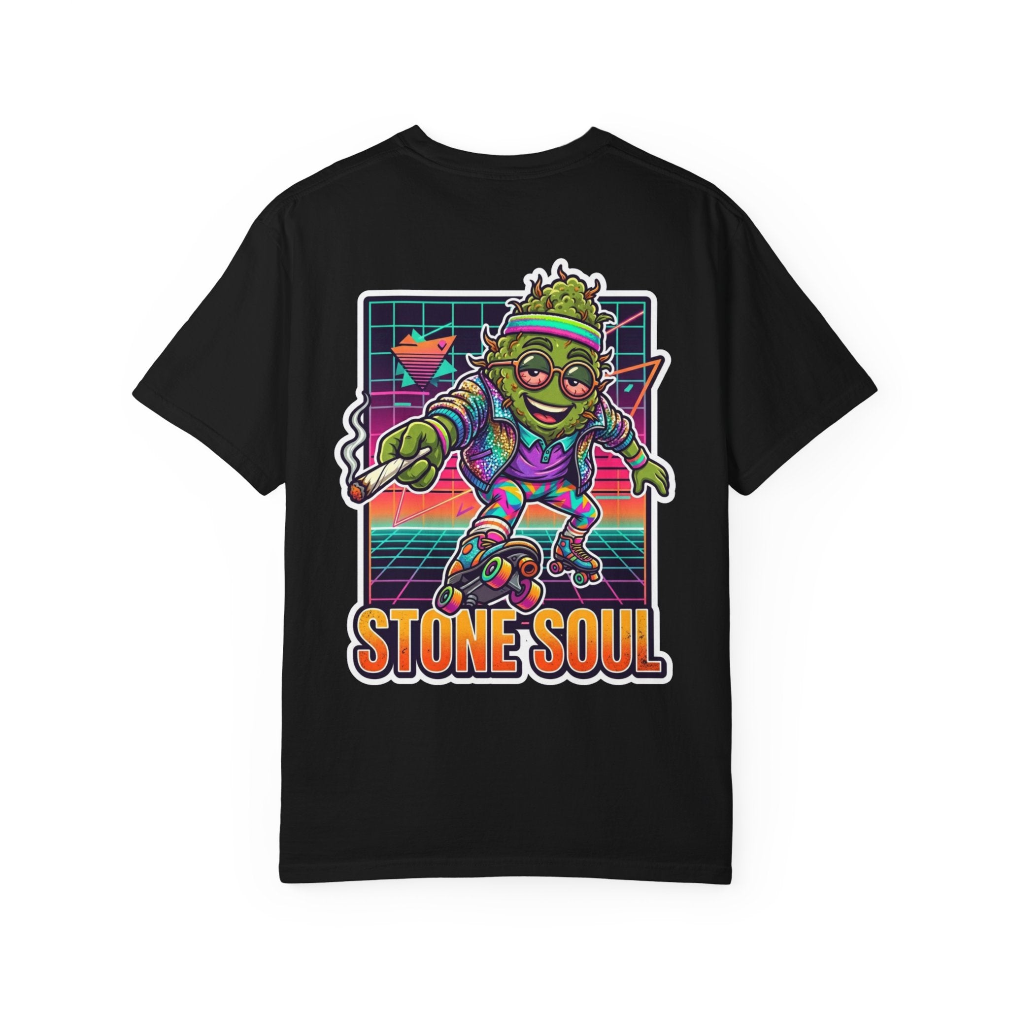 Retro 80s Synthwave Stone Soul Roller Skating Weed Bud Graphic Tee